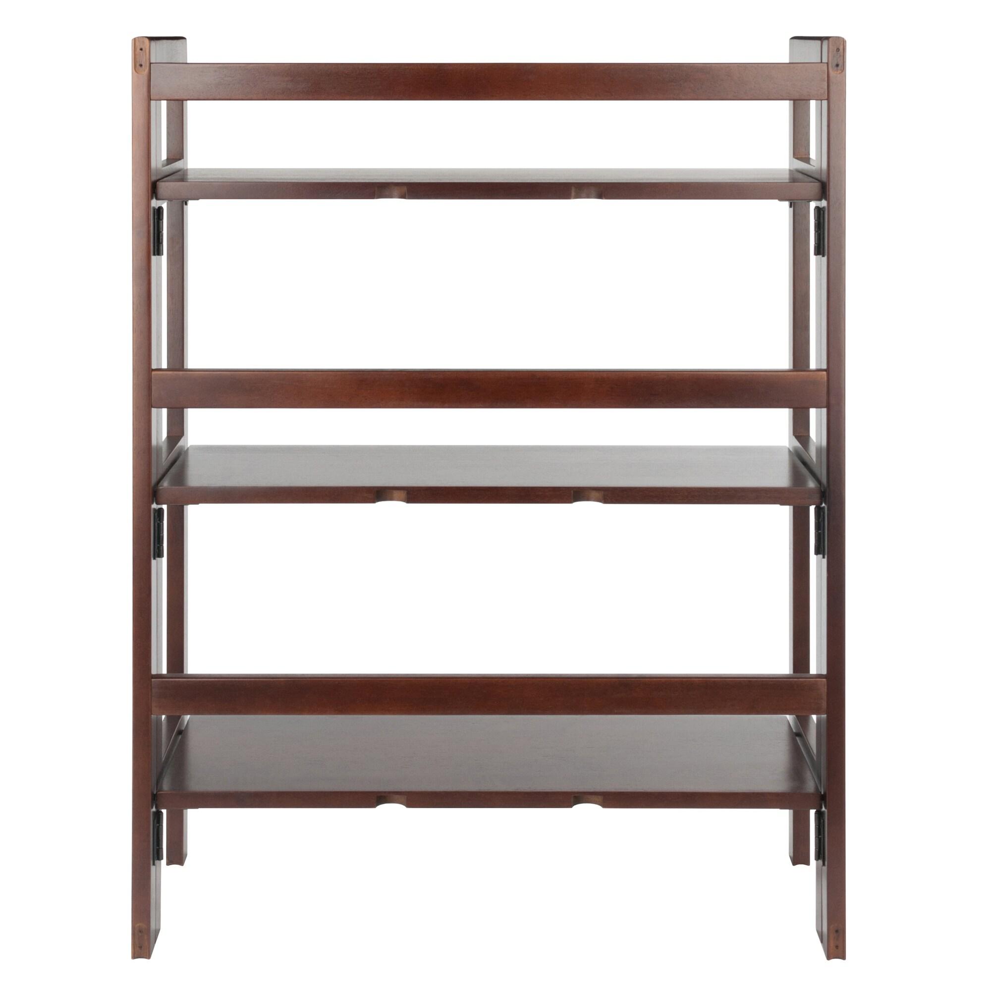 38.54" Terry Folding Bookshelf Walnut - Winsome: Solid Beech Wood, Mid-Century Modern, 3 Fixed Shelves