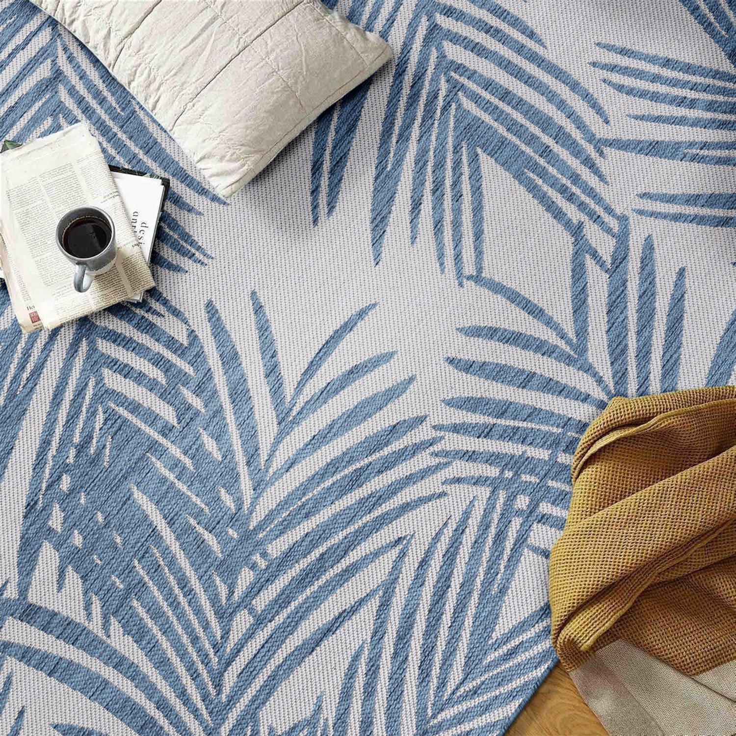 World Rug Gallery Contemporary Distressed Leaves Textured Flat Weave Indoor/Outdoor Area Rug - BLUE 5' X 7'