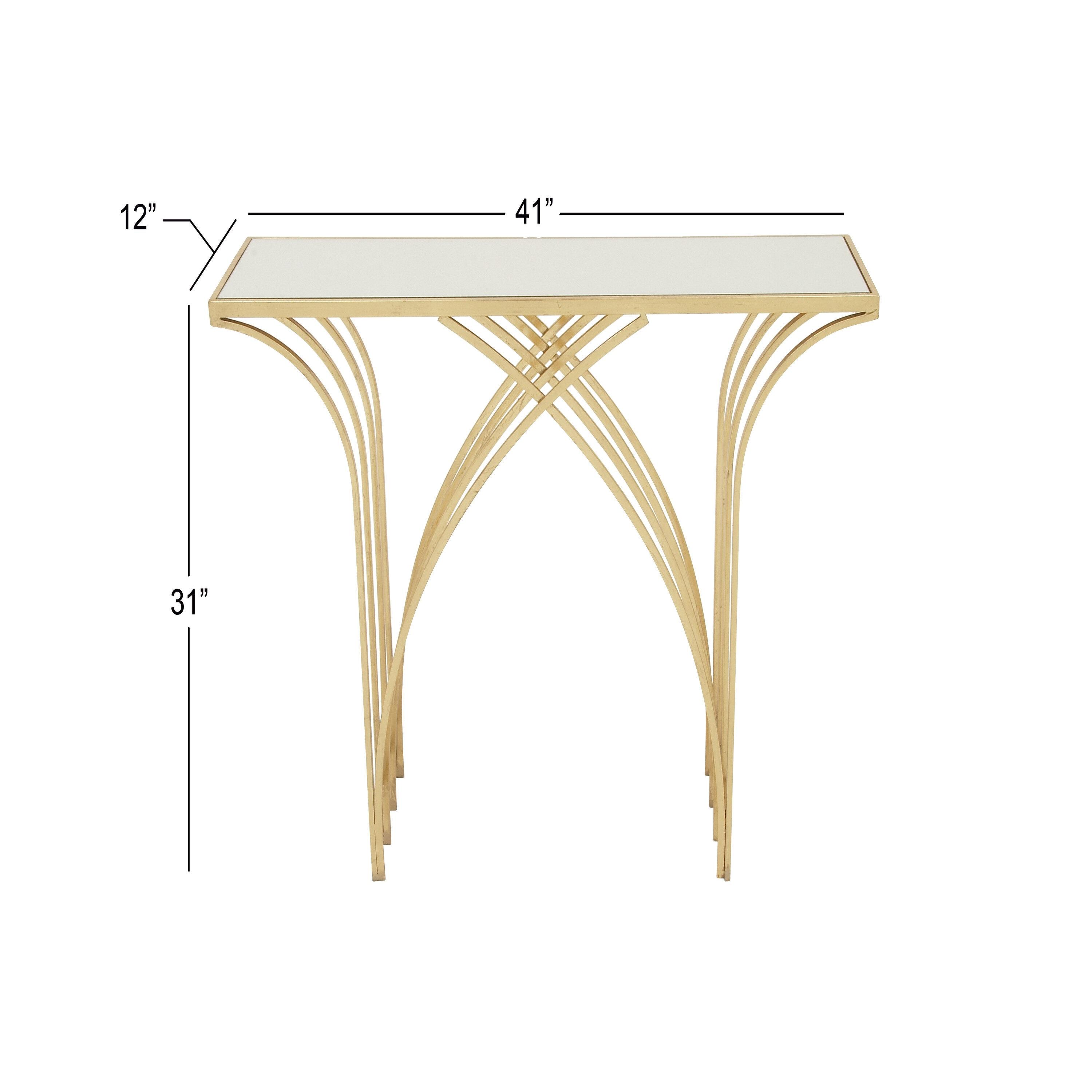 Mercer41 Derbyshire Metal Geometric Gold Console Table with Mirrored Glass Top