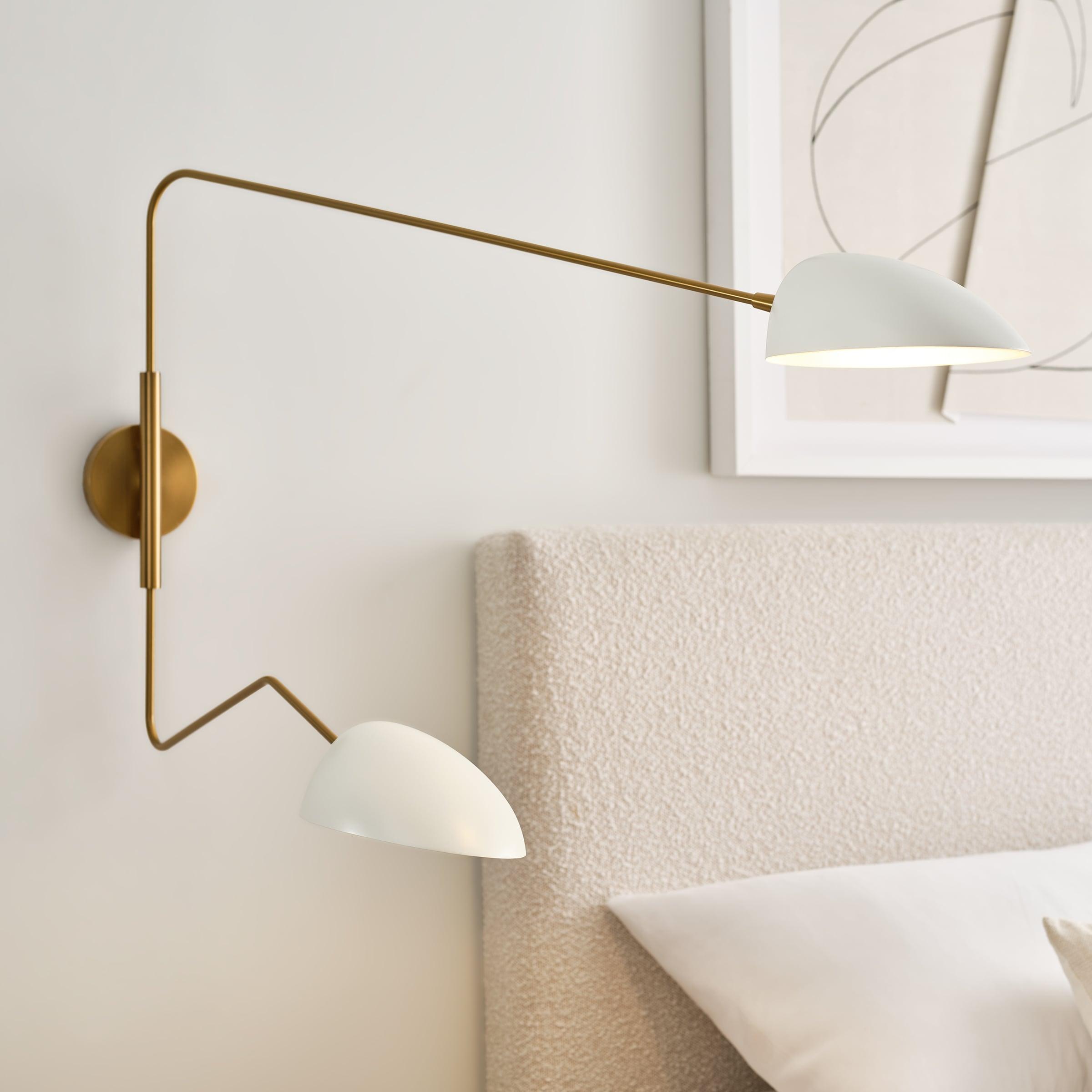 Matte White Steel Two-Light Swing Arm Wall Sconce