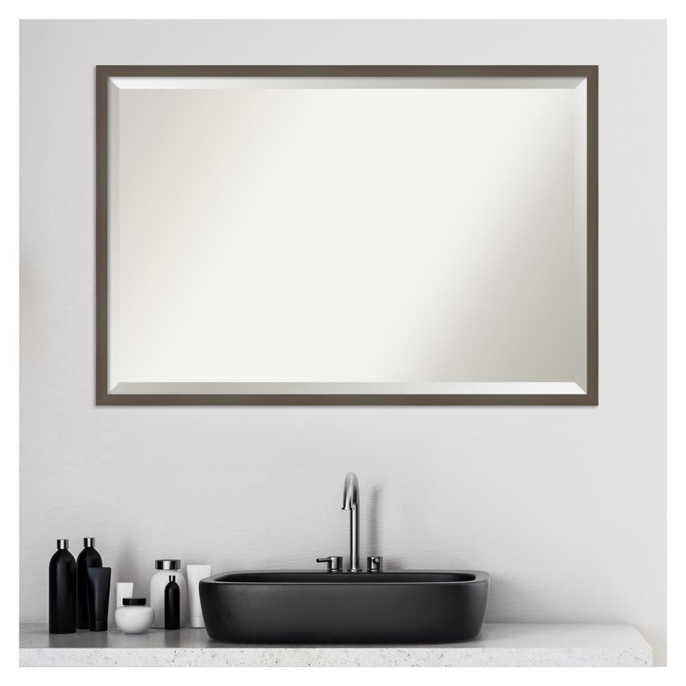 Amanti Art Beveled Wood Bathroom Wall Mirror - Svelte Frame Svelte Clay Grey Outer Size: 37 x 25 in Grey