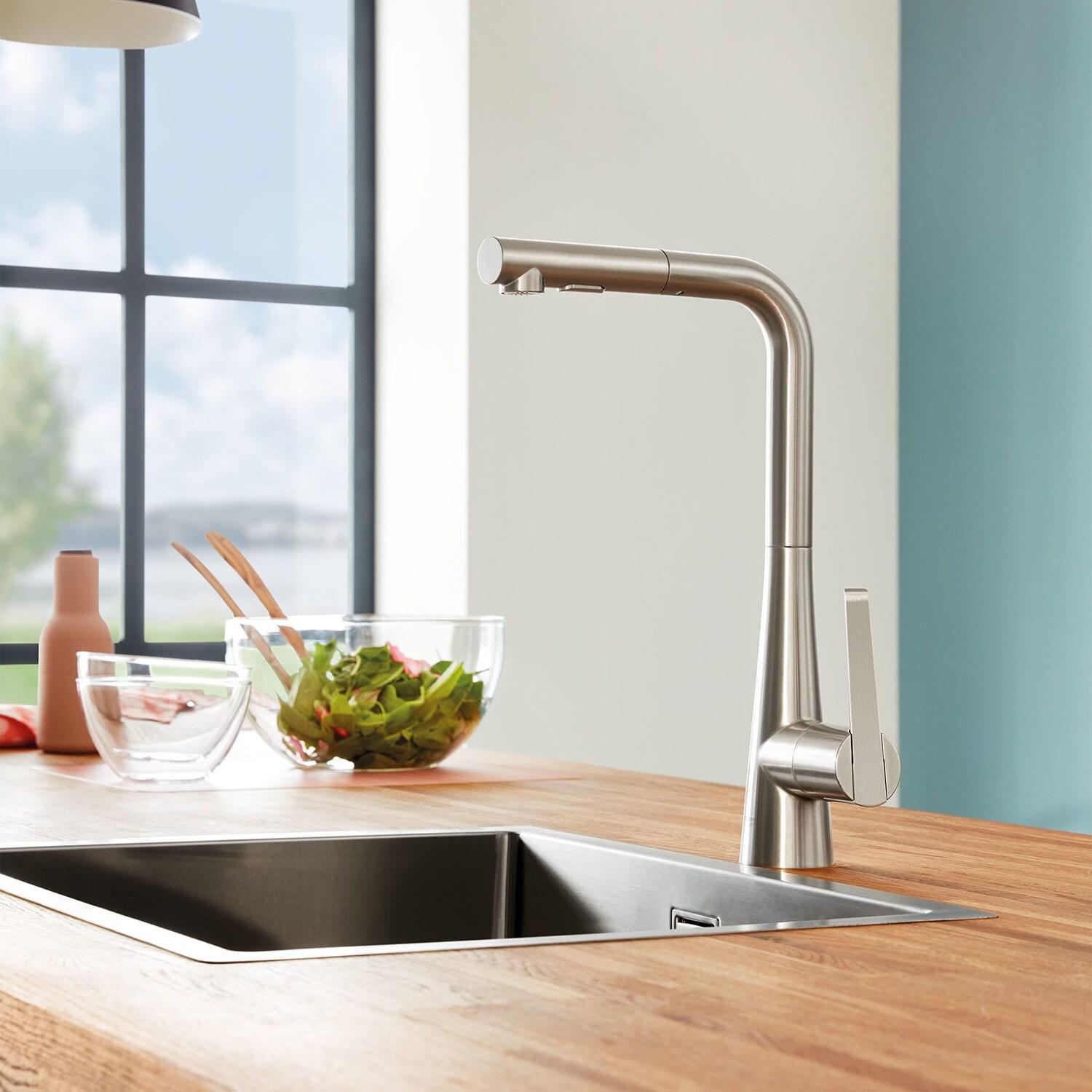 Zedra Pull Out Single Handle Kitchen Faucet With Accessories