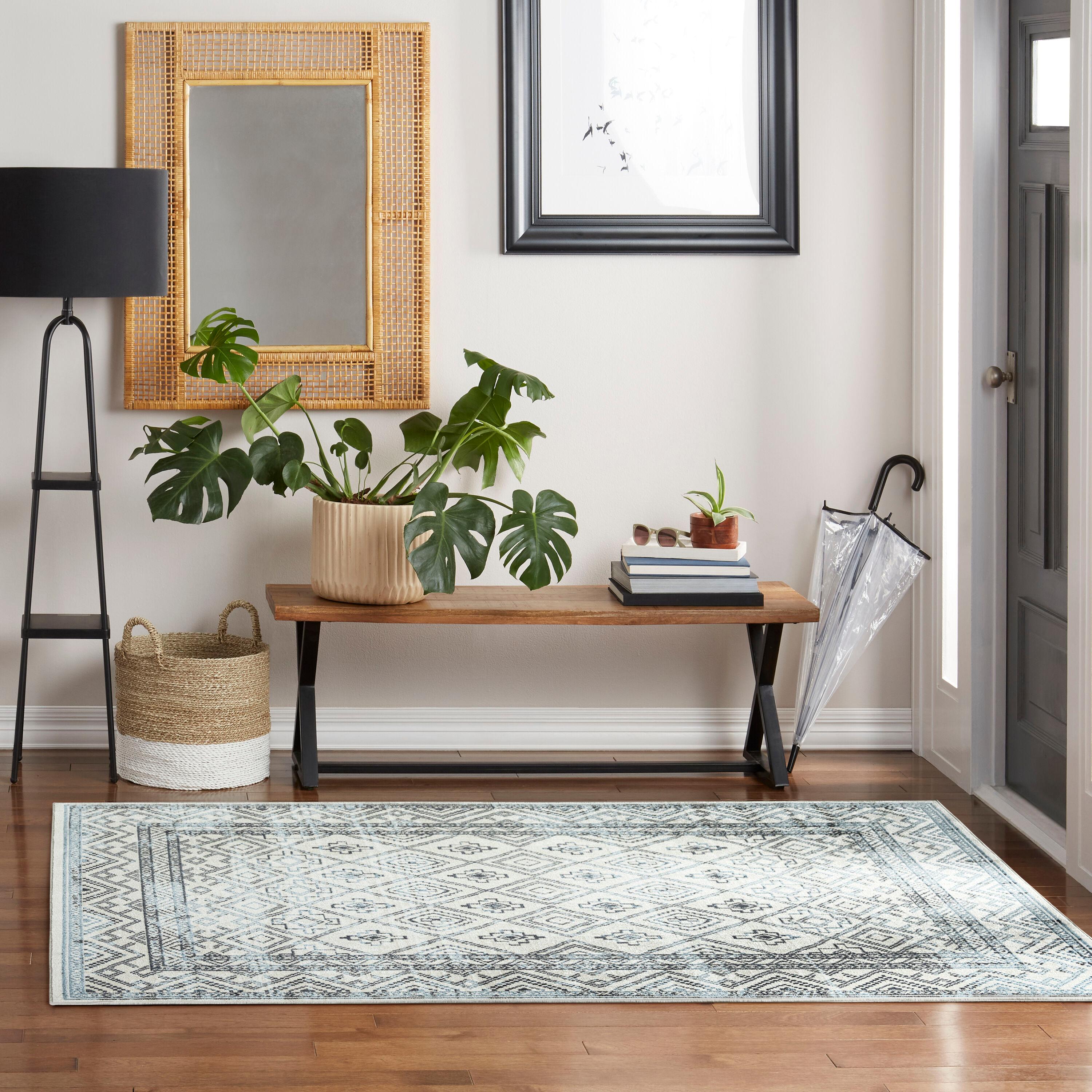 Home Dynamix Everwash Treasure Cambria Southwest Geometric Machine Washable Area Rug, Beige/Navy Blue, 5'2"x7'2"