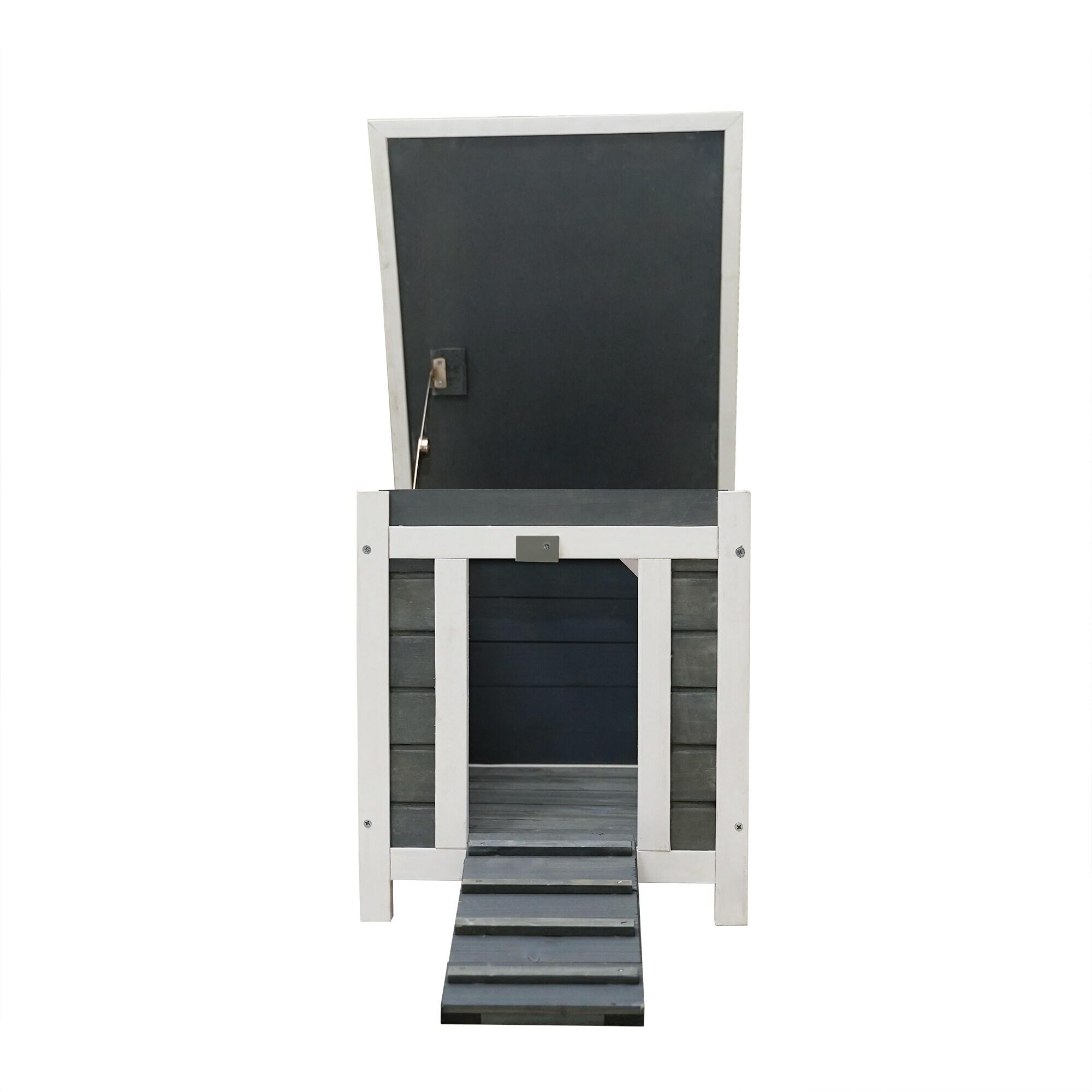 Gray and White Wooden Outdoor Rabbit Hutch with Lockable Door