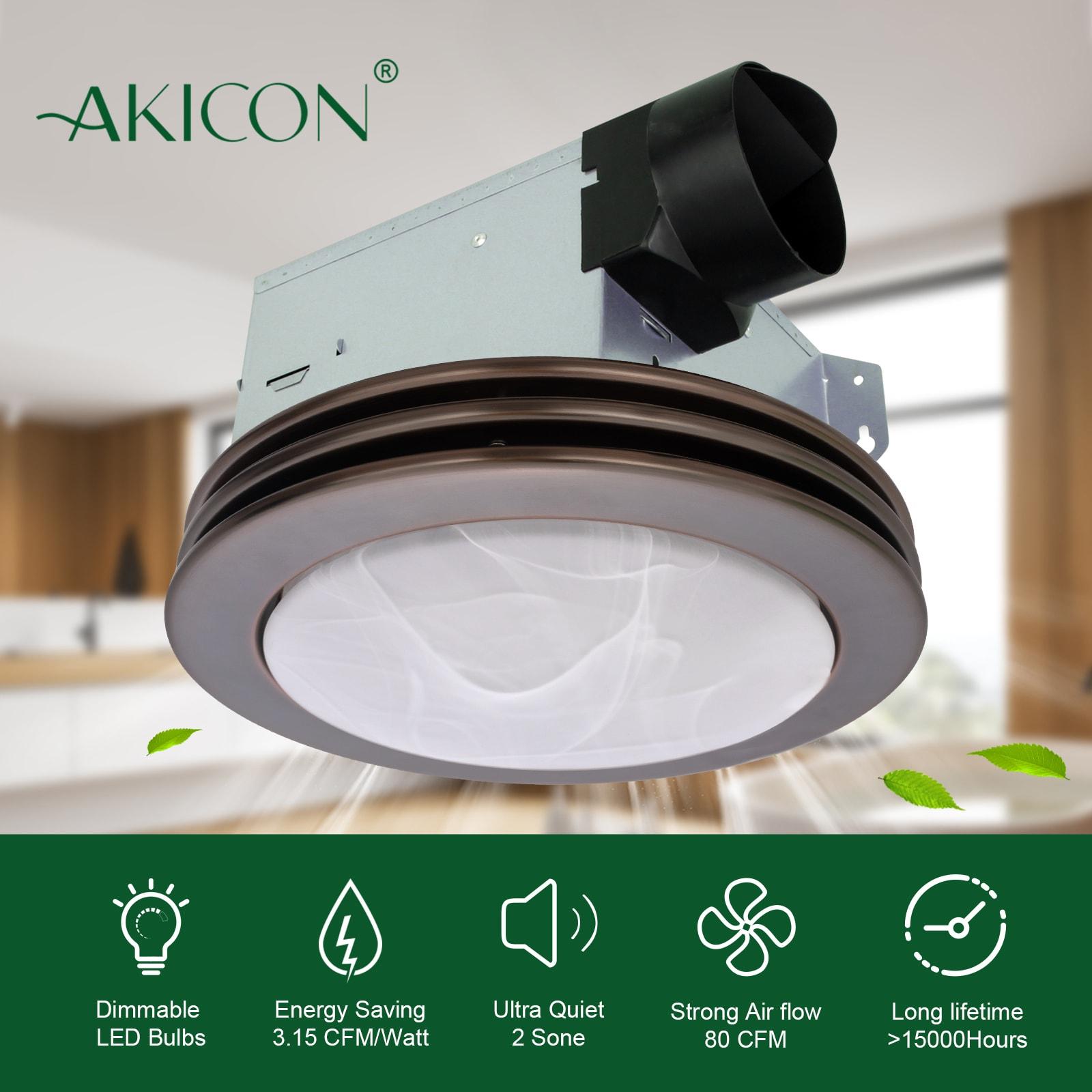 80 CFM Bathroom Fan with LED Light Round Ceiling Exhaust Ventilation Fan