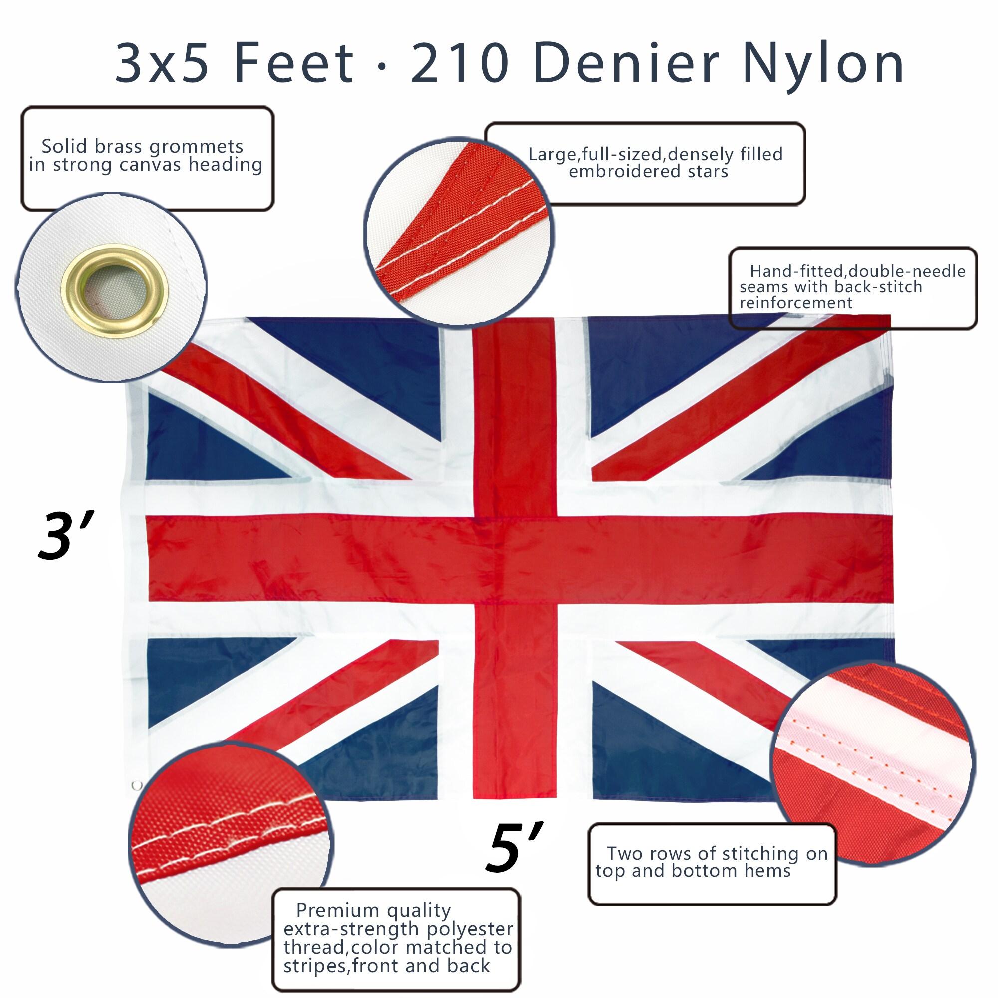 Anley United Kingdom UK Flag 3x5 Foot Heavy Duty Nylon - Embroidery British National Banner Flags