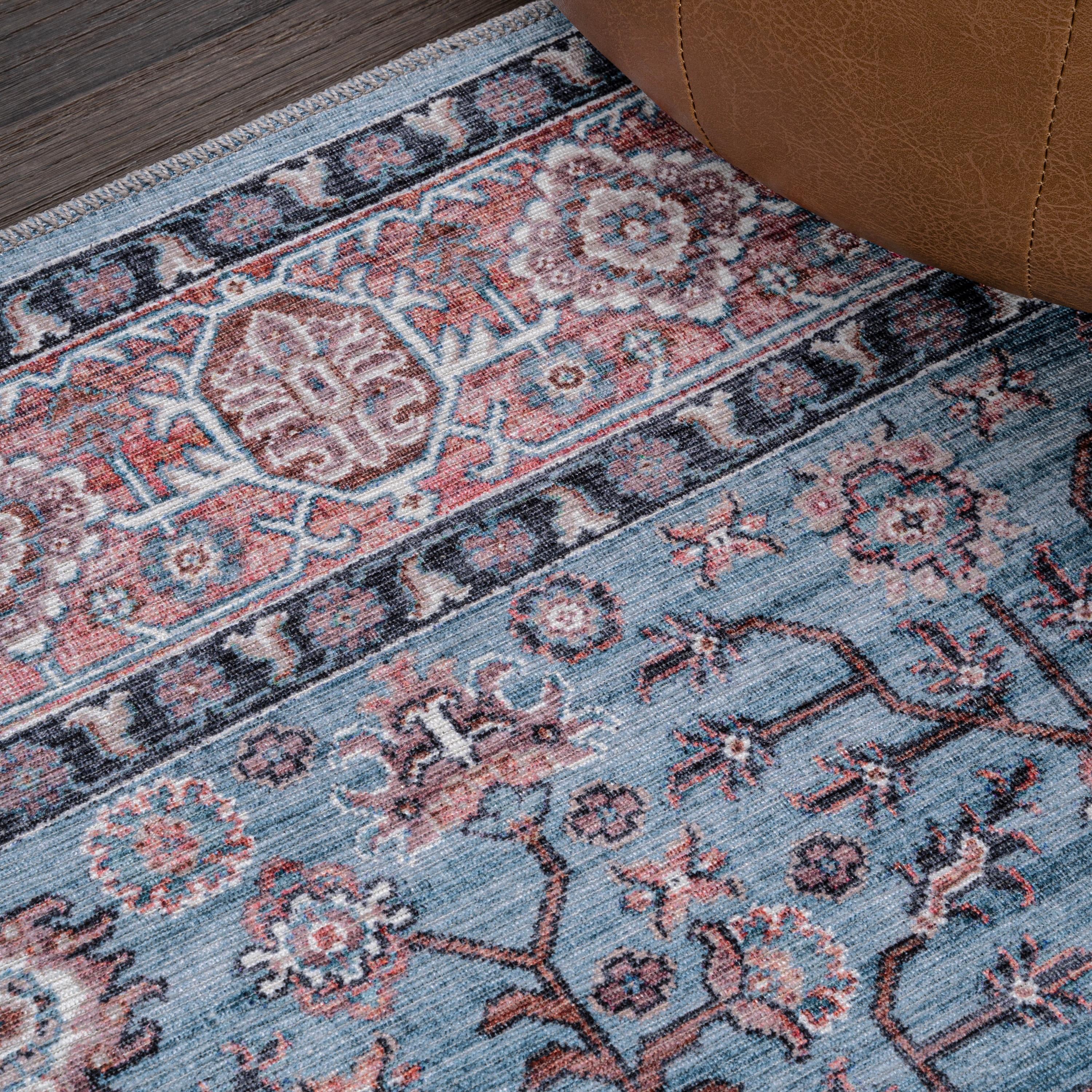 Kemer All-Over Persian Machine-Washable Blue/Red/Brown 3 ft. x 5 ft. Area Rug - JONATHAN Y