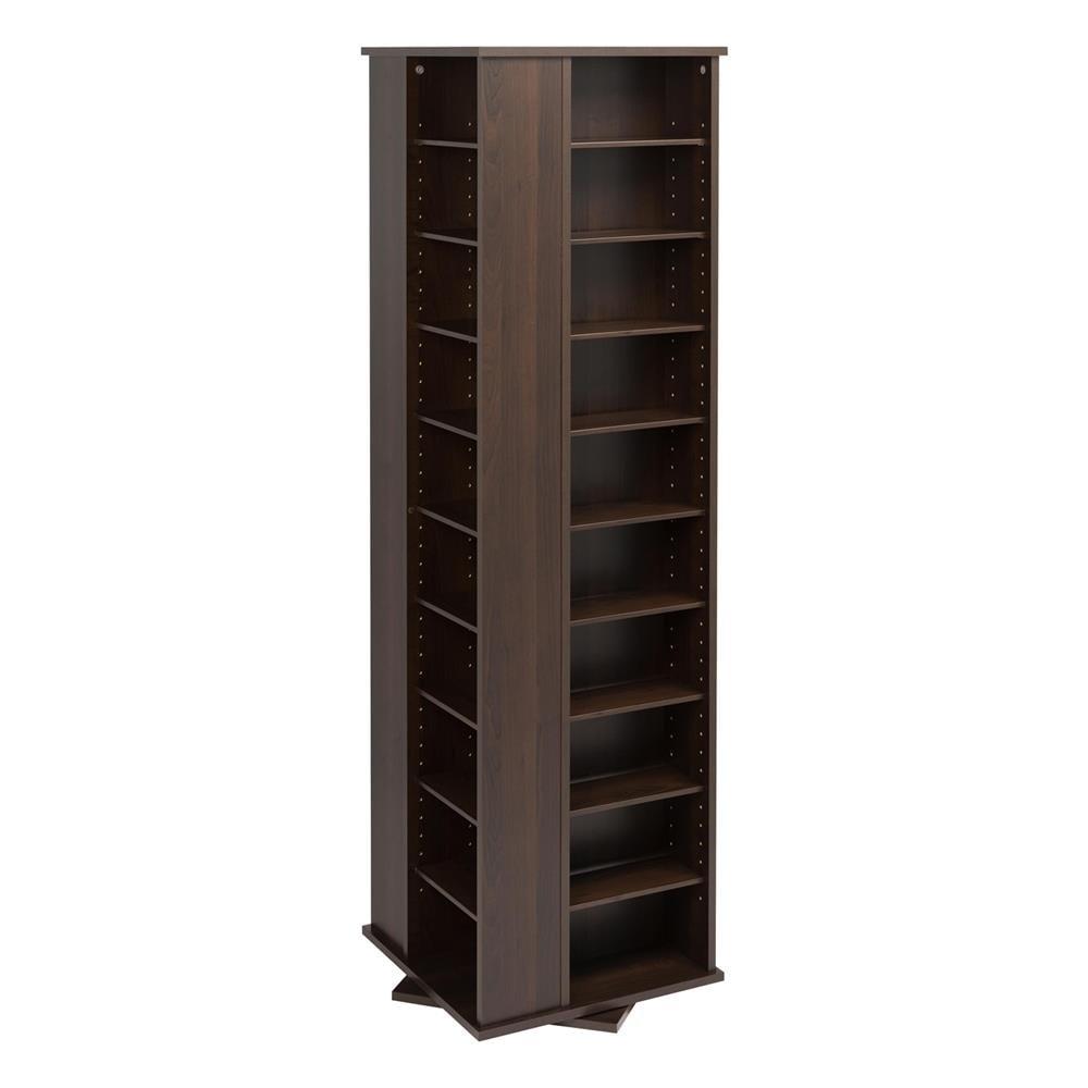 Prepac 4 Sided Spinning Media Storage - Espresso: Holds 1040 CDs, 476 DVDs, Mid-Century Modern Media Tower