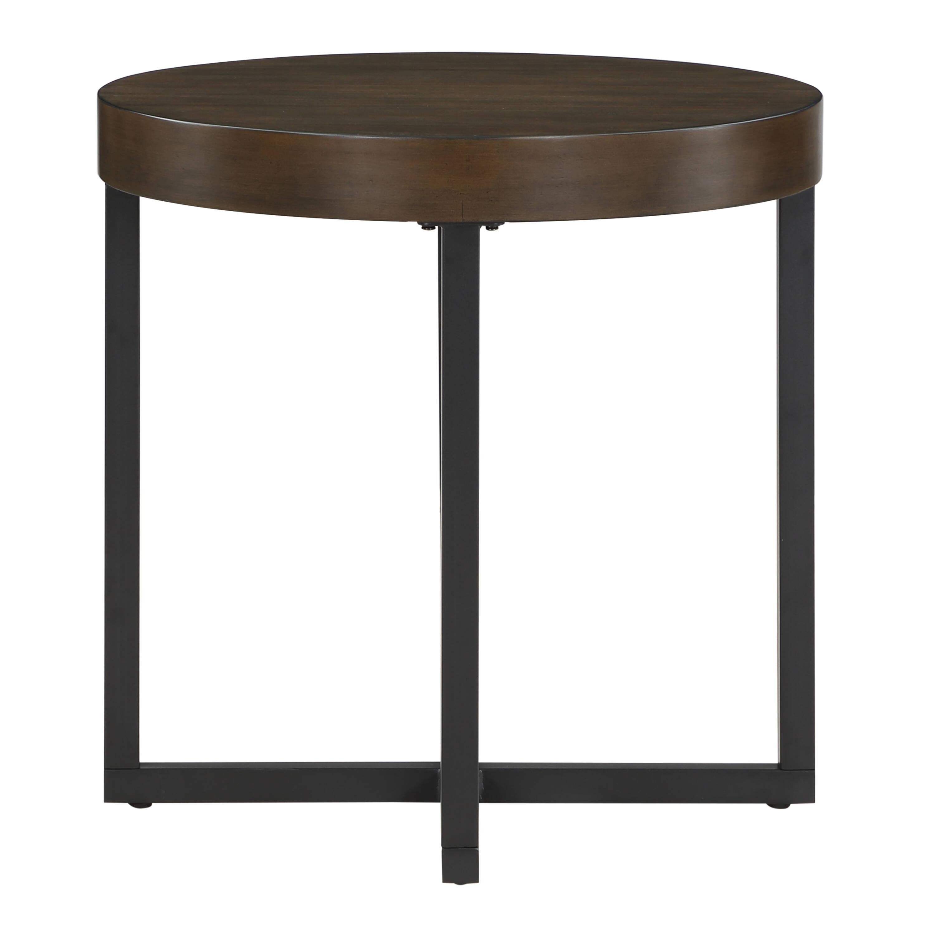 Steve Silver Yukon Rustic Industrial 24" Round Wood End Table, Ebony/Brown