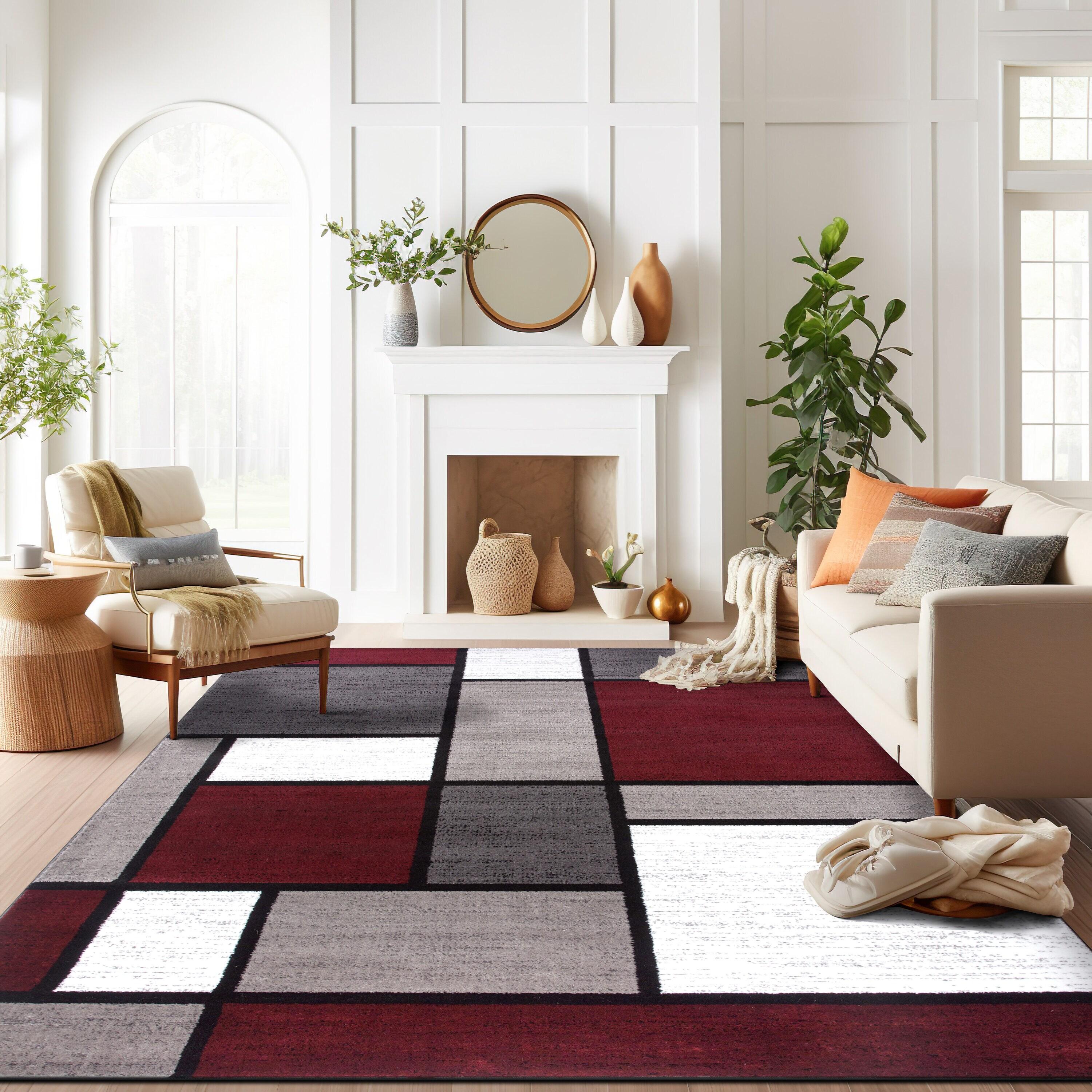 World Rug Gallery Contemporary Modern Boxed Color Block Red 7'10"x10'2" Area Rug