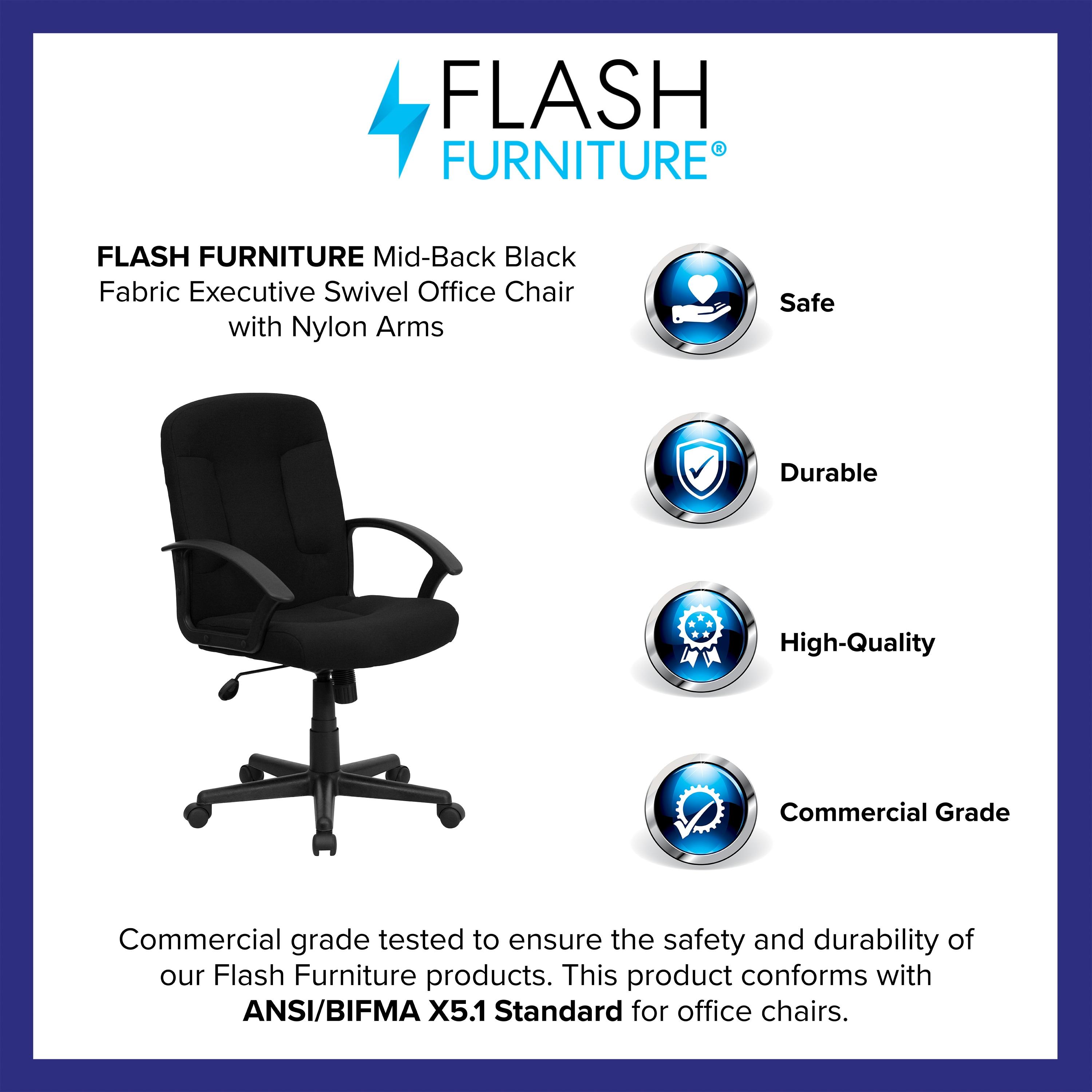 BizChair Indoor Fabric Mid-Back Swivel Office Desk Chair, Black