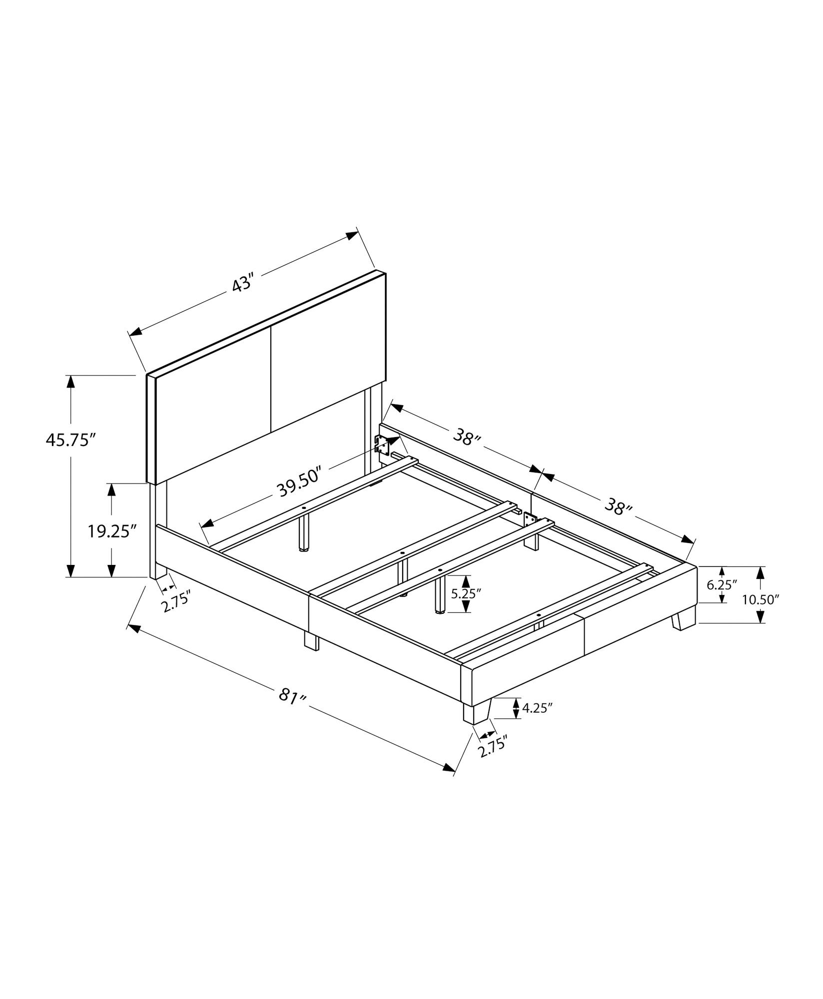 Monarch Specialties Bed Twin Size Platform Bedroom Frame Upholstered Pu Leather Look Wood Legs Brown Transitional