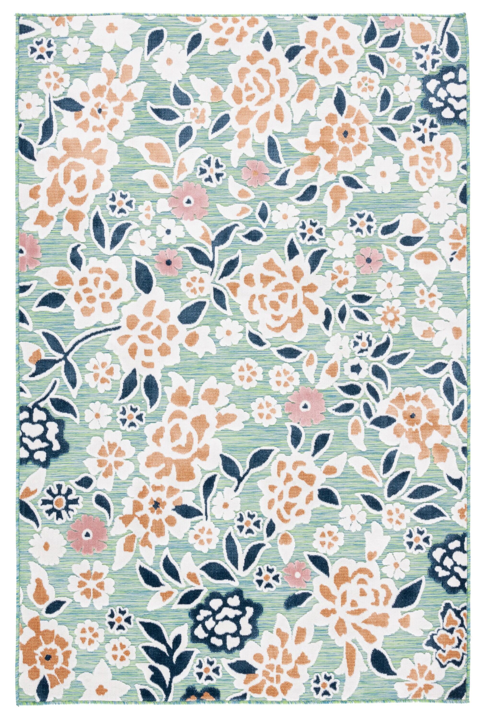 Cabana CBN485 Power Loomed UV Resistant Indoor/Outdoor Area Rug - Green/Navy - 8'x10' - Safavieh