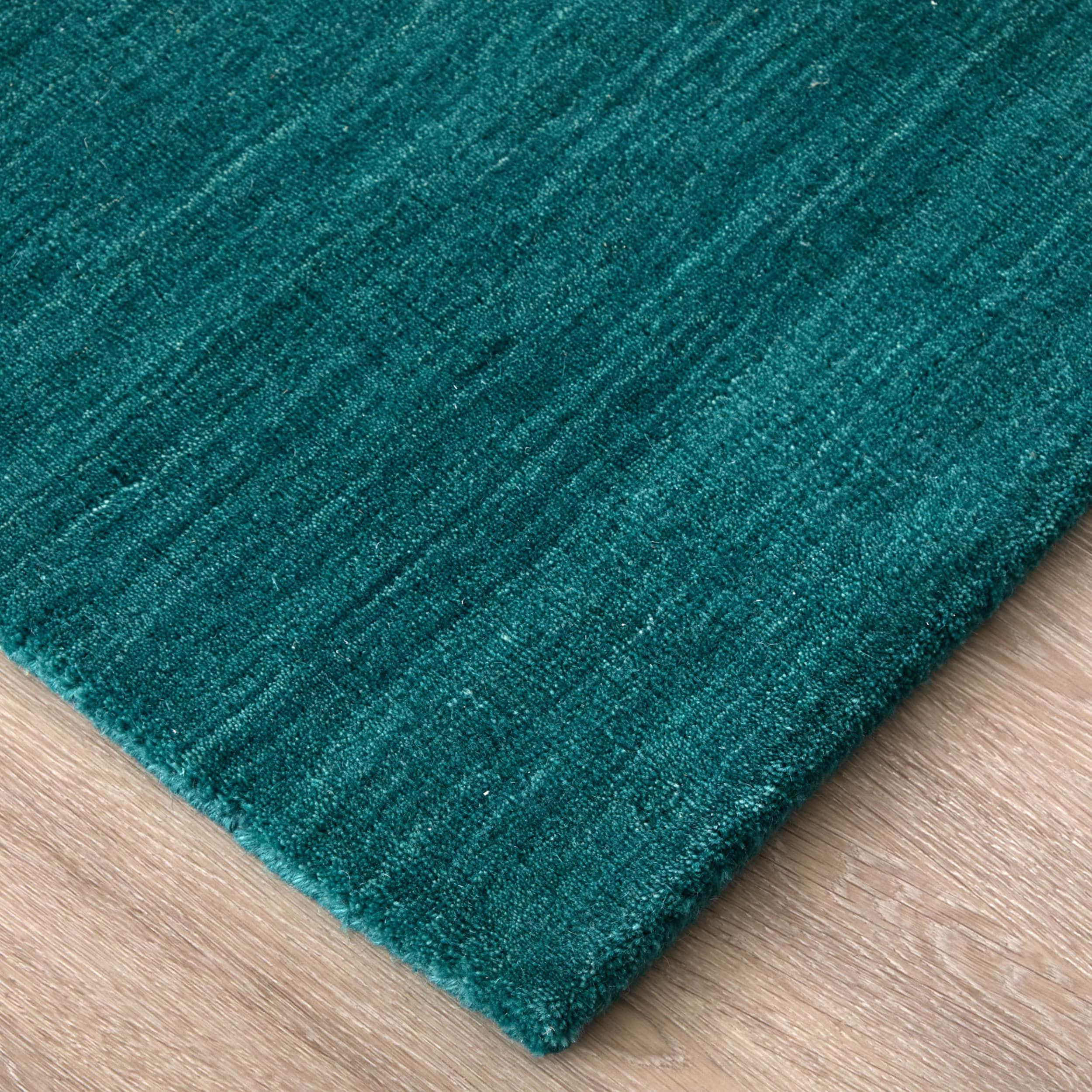 Luna Teal Wool 8' Round Hand-Knotted Easy Care Area Rug