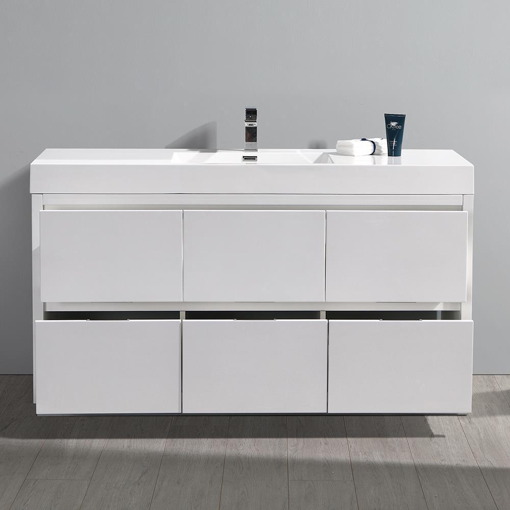 Valencia 60" Freestanding Single Modern Bathroom Vanity with Ingegrated Sink - Faucet Not Included