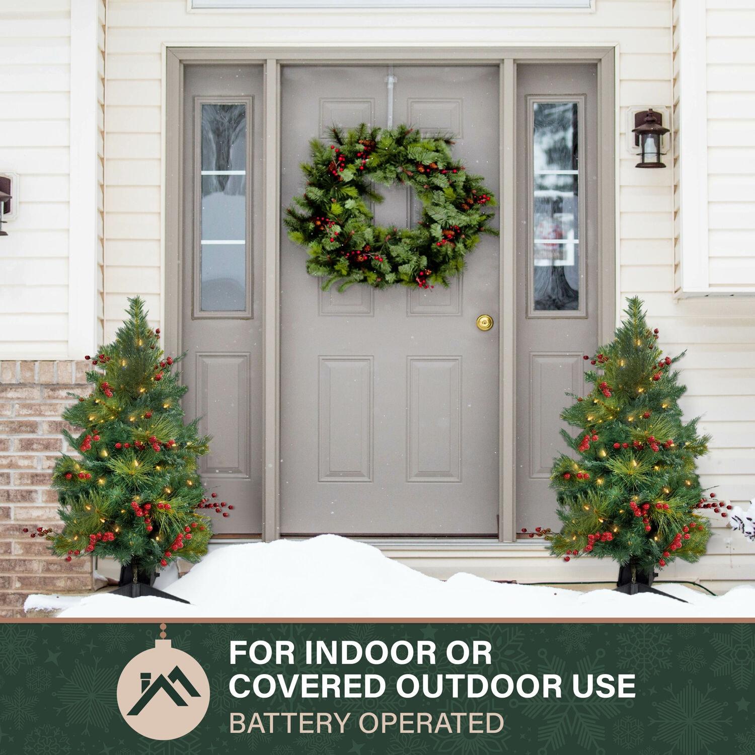 Fraser Hill Farm 2-ft. Newberry Pine Artificial Tree with Battery-Operated LED String Lights