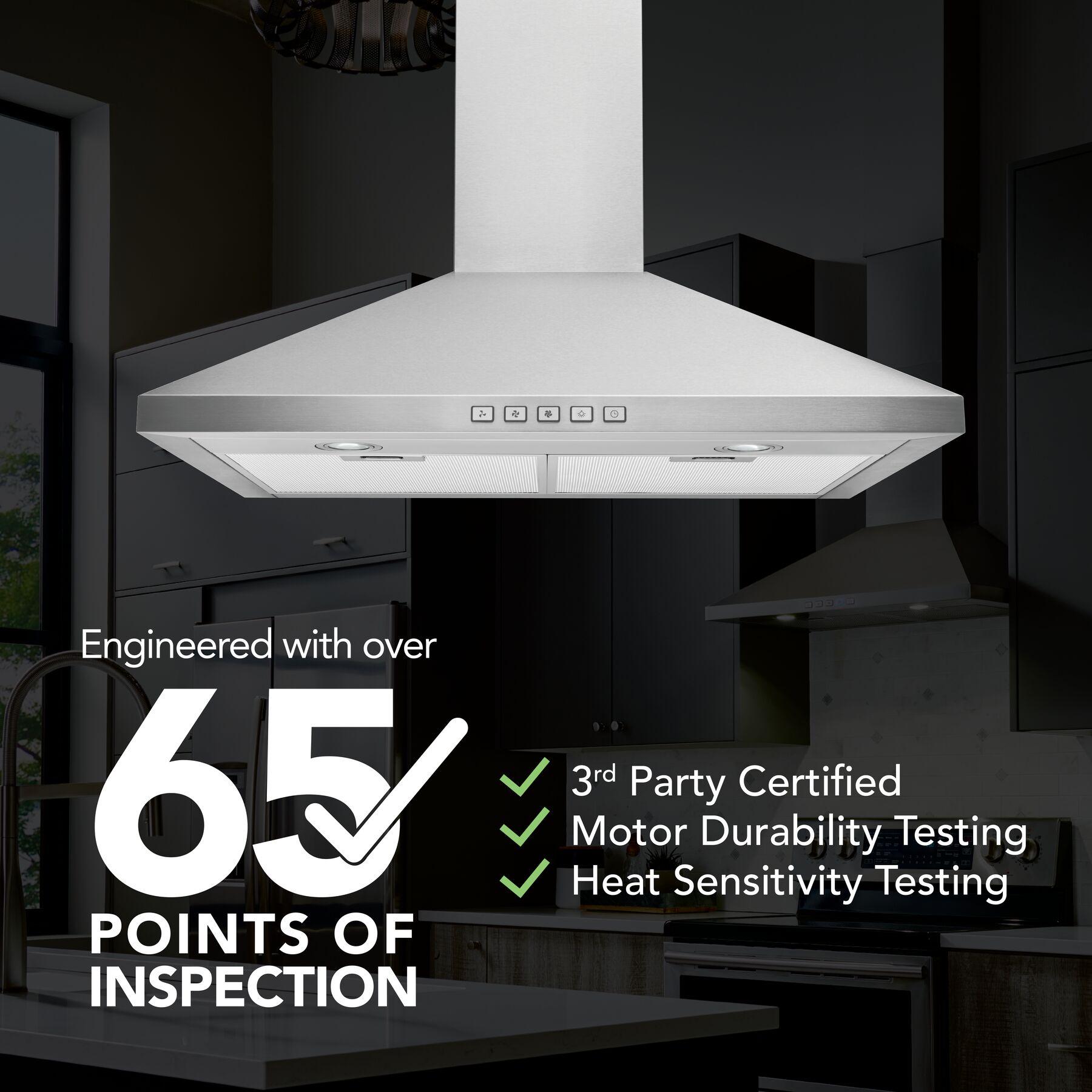 Broan-NuTone 24" Pyramidal Chimney Range Hood with LED Lighting, Convertible Wall-Mount Kitchen Chimney Vent Hood, 450 Max CFM, Stainless Steel