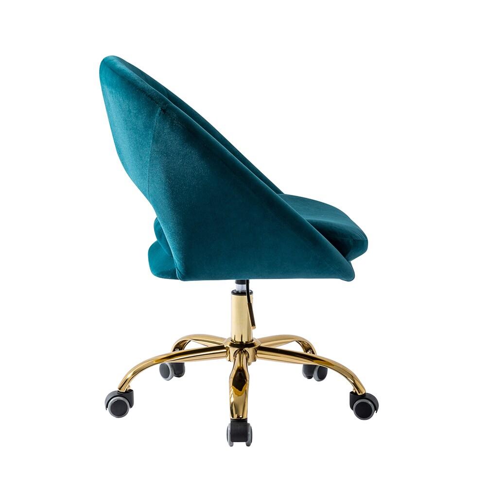 Velvet Swivel Rolling Home Office Chair Height Adjustable Computer Task Chair Metal Base Bedroom Teal