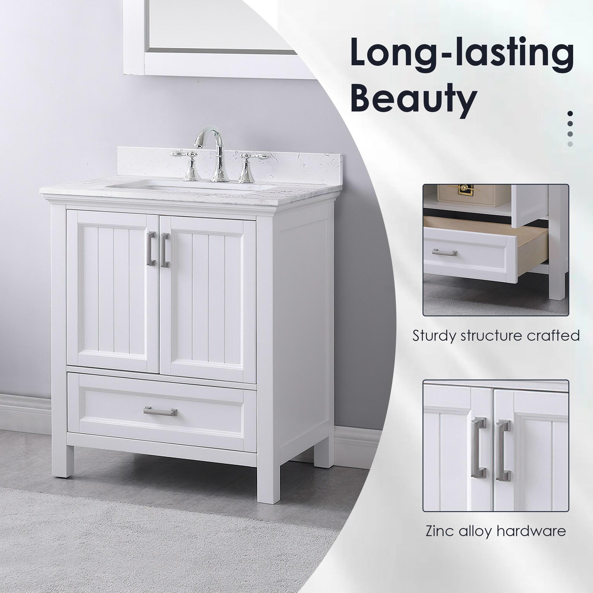 Isla 30" Single Bathroom Vanity Set in White and Carrara White Marble Countertop without Mirror