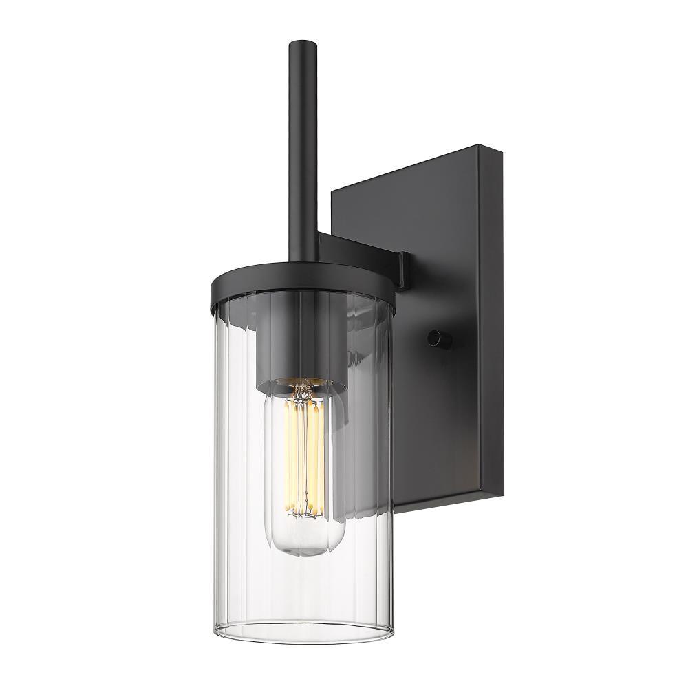 Golden Lighting Winslett 1-Light Wall Sconce in Matte Black with Ribbed Clear Glass