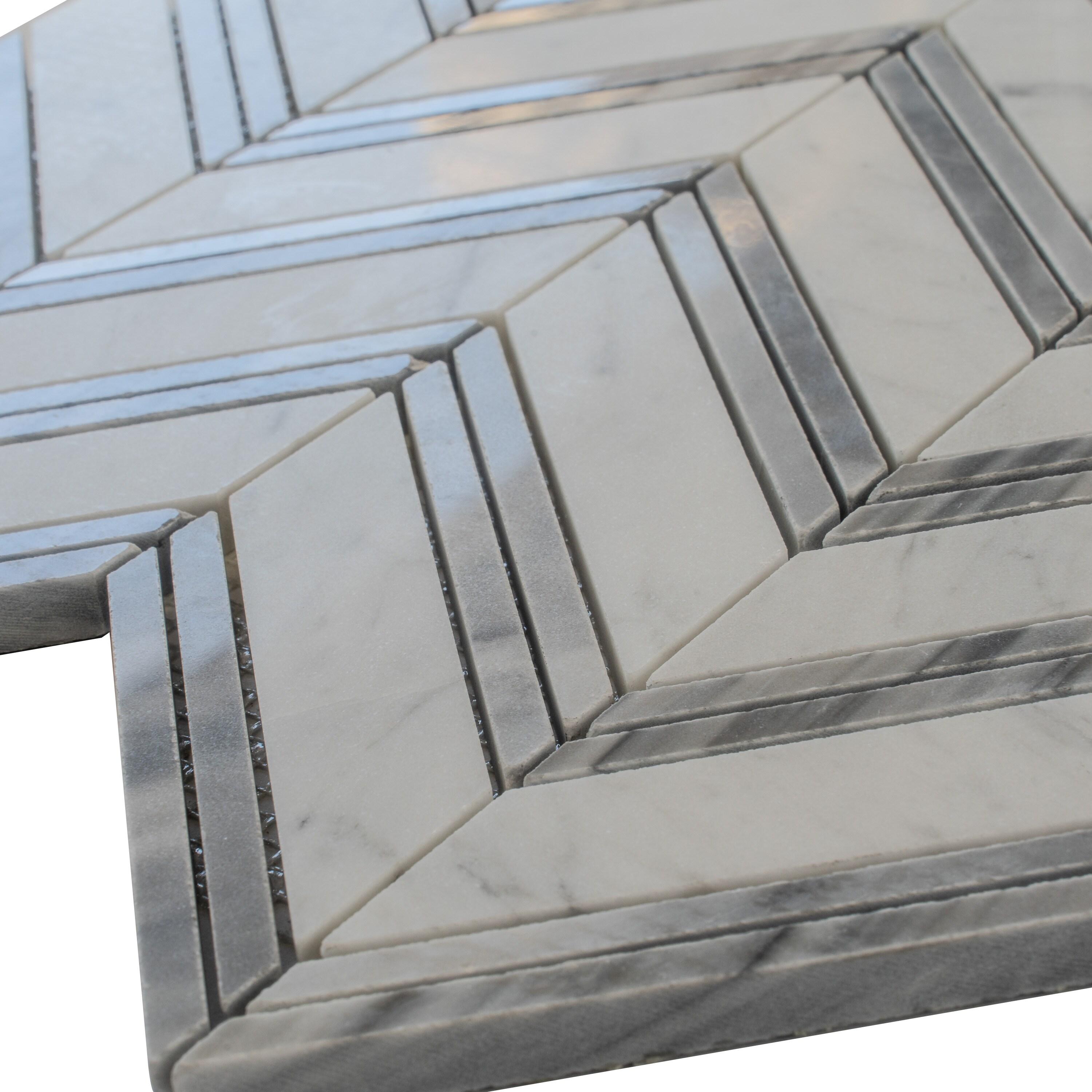 11" X 11.8" Herringbone Marble Polished Tile