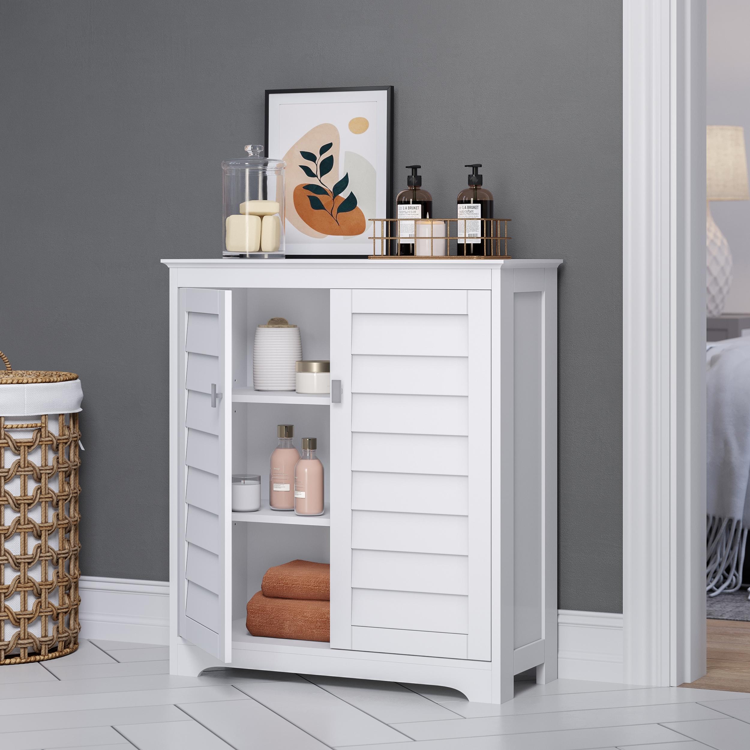 RiverRidge Brookfield Two-Door Floor Bathroom and Laundry Storage Cabinet and Organizer with Adjustable Shelves - White