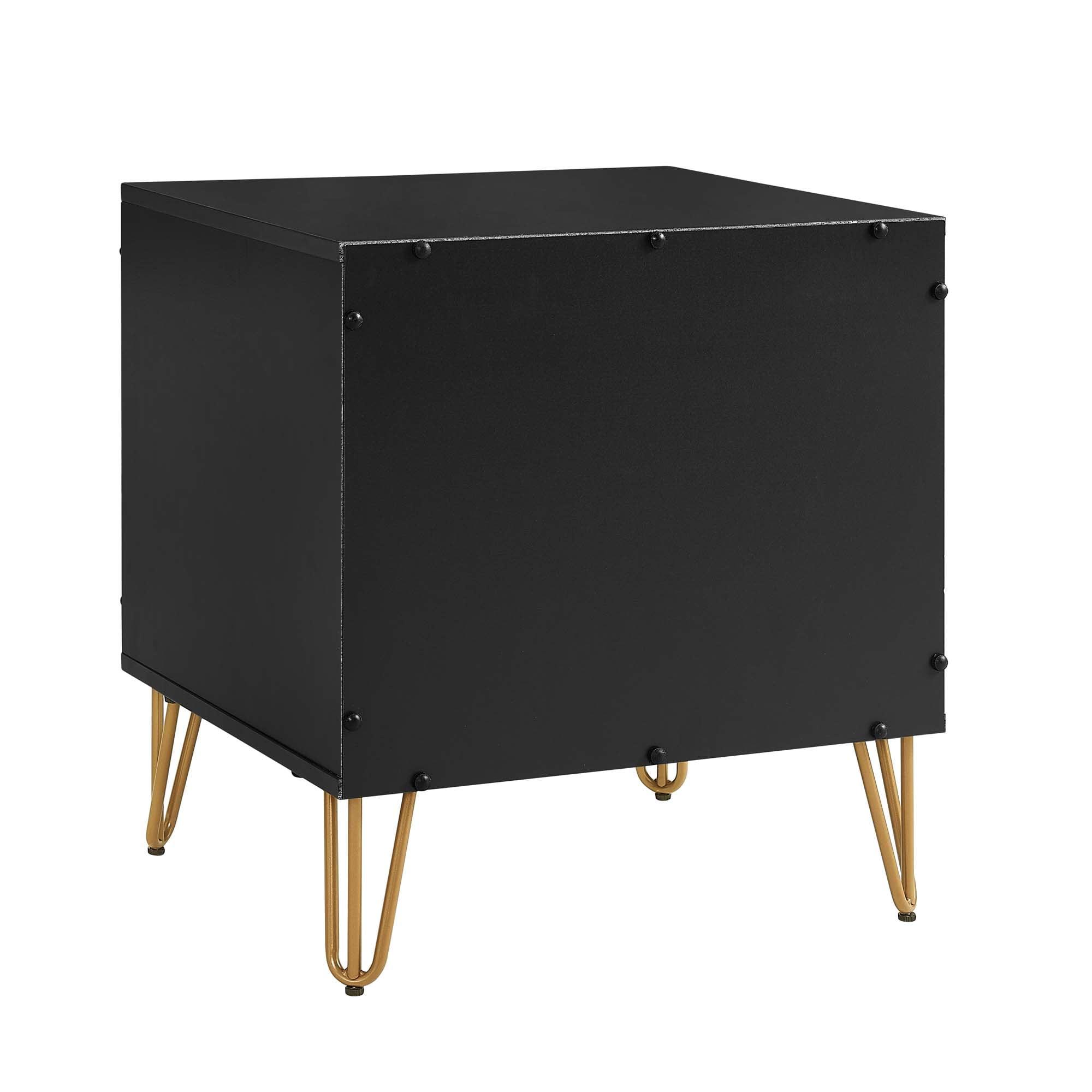 Manhattan Comfort Dumbo Nightstand with Drawer Black: Modern Design, Splayed Metal Legs, Soft Close Storage