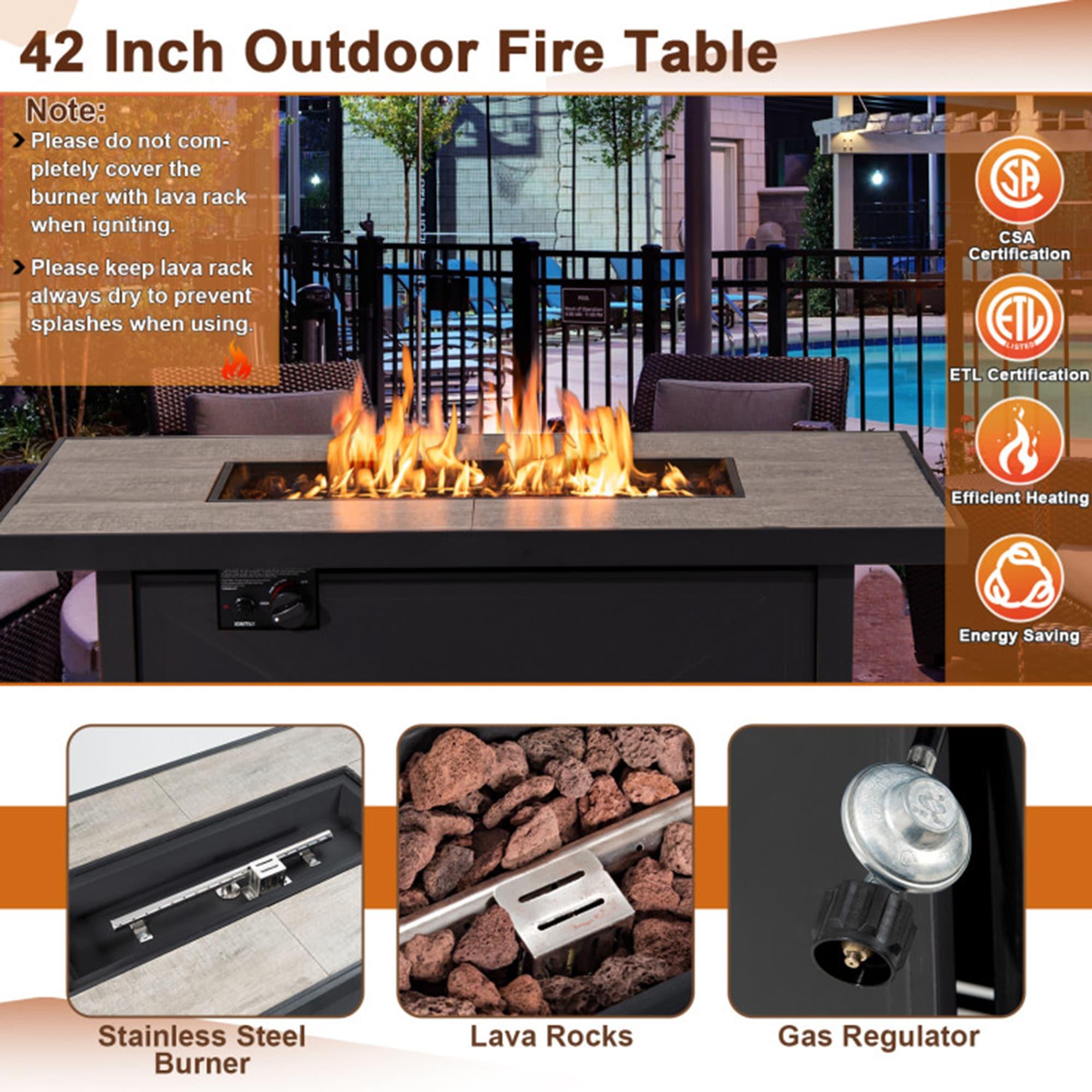 Resenkos Fire Pit Table, Fire Bowl Table,Outdoor Firepit Table,42 Inch 60000 BTU Propane Fire Pit Table with Ceramic Tabletop