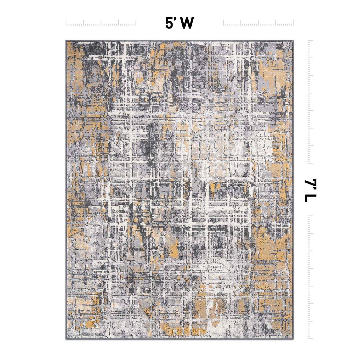 World Rug Gallery Distressed Abstract Stain Resistant Soft Area Rug - Yellow 5'x7'