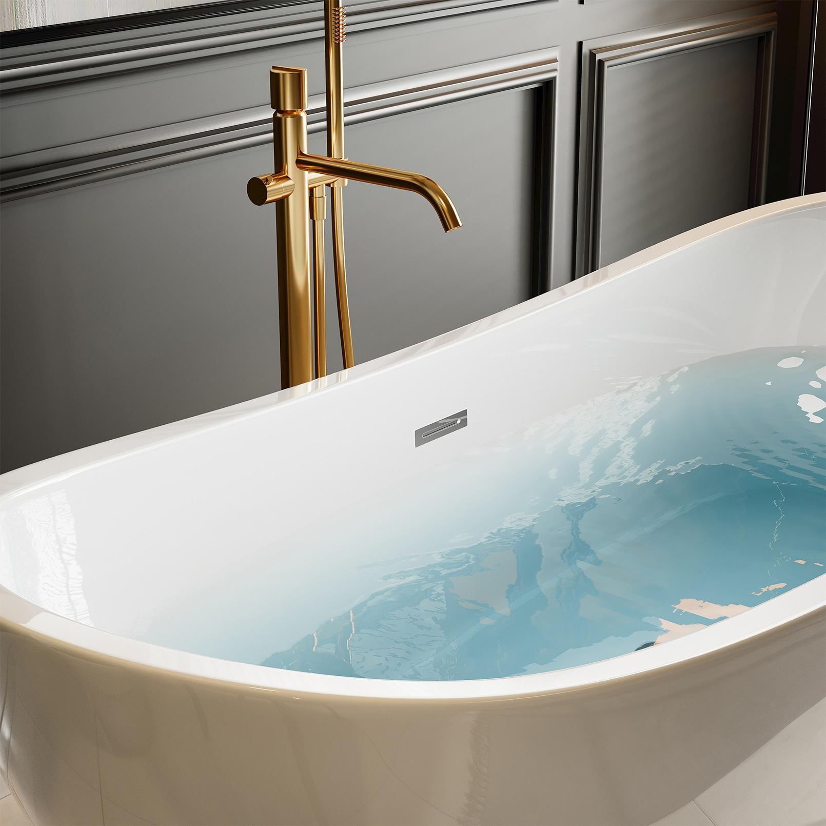 Empava 69" Freestanding Bathtub, Luxury Acrylic Soaking Tub, Modern Stand-Alone Design, Glossy White , cUPC Certified