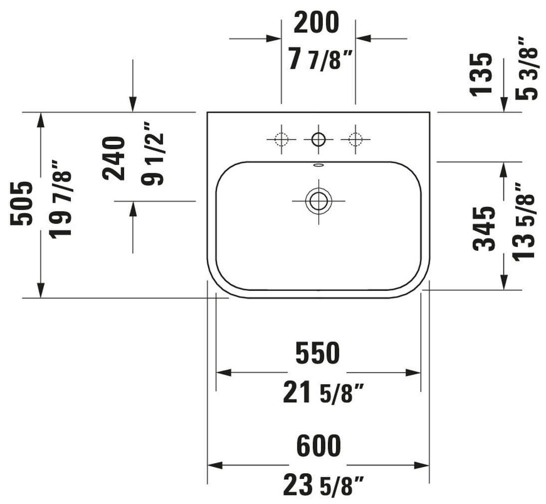 Duravit 231860-3Hole Happy D.2 24" Ceramic Vanity Top - White