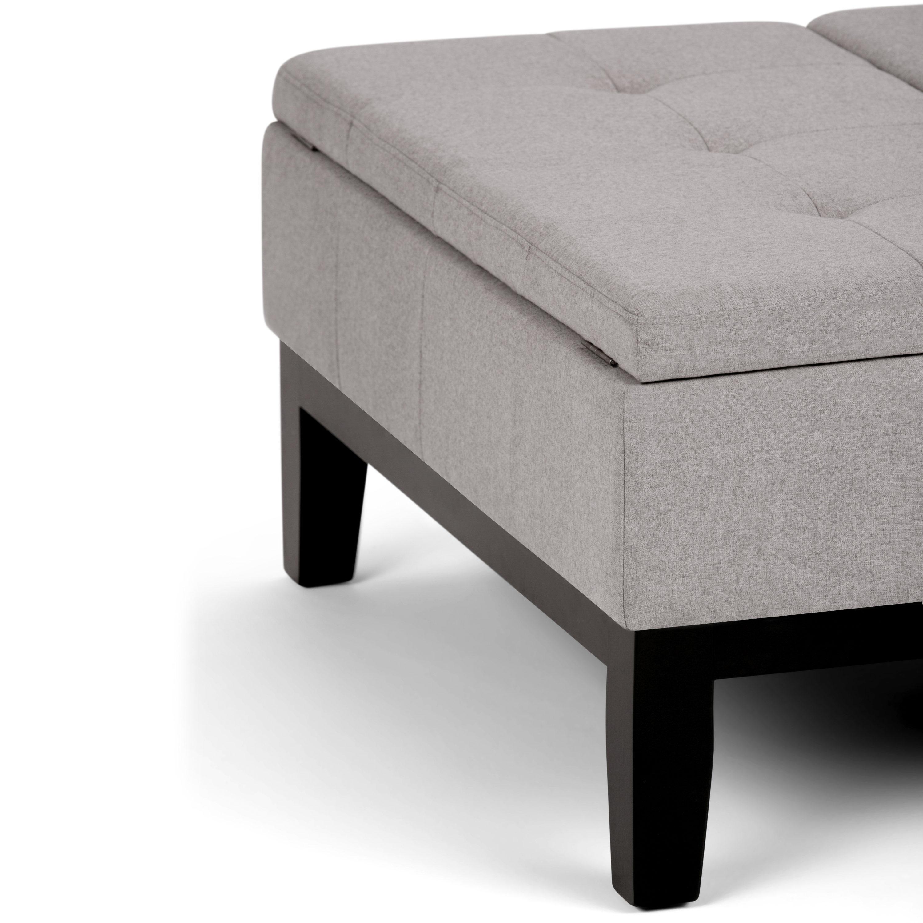 Simpli Home Dover 36"W Upholstered Square Coffee Table Storage Ottoman with Split Tufted Lift Top