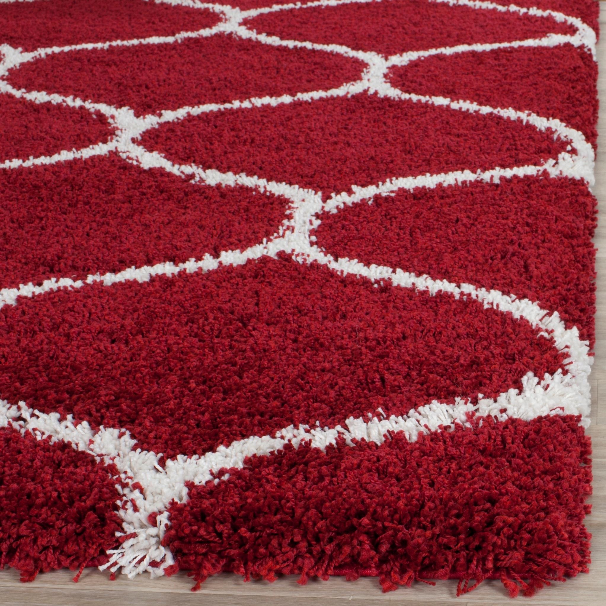 Hudson Shag SGH280 Power Loomed Indoor Area Rug - Red/Ivory - 7' Round - Safavieh