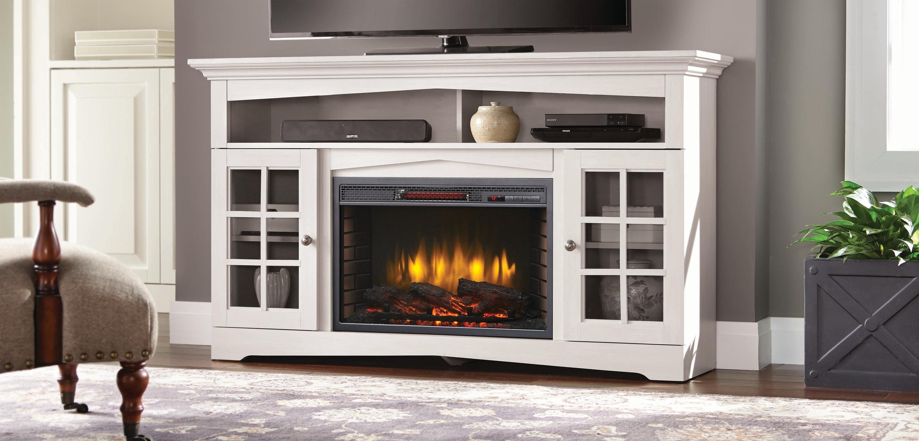 Muskoka Huntley 59" TV Stand Electric Fireplace White Wood Finish for TVs up to 65"