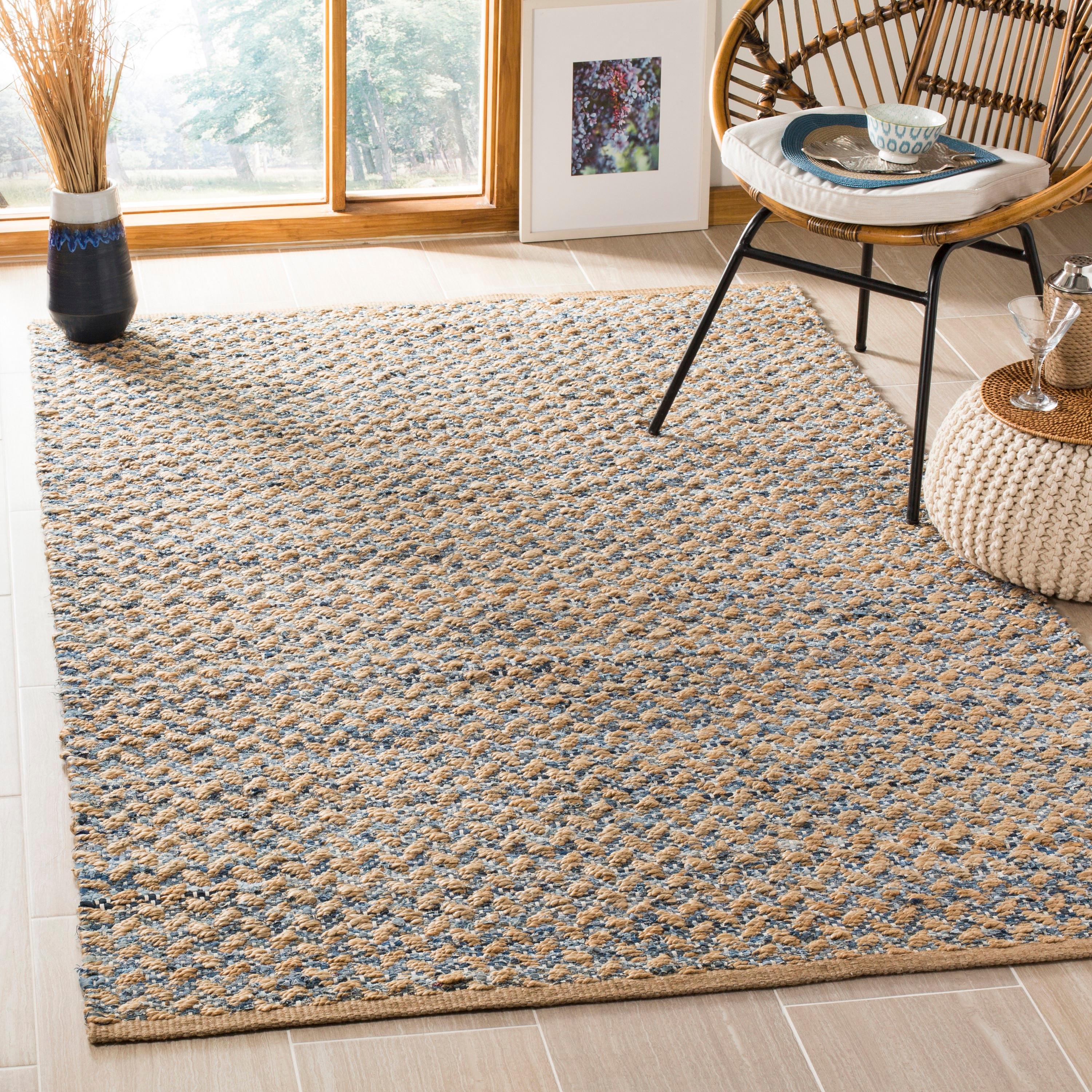 Reinheimer Hand Woven Jute/Chindi/Cotton Rug in Blue/Natural