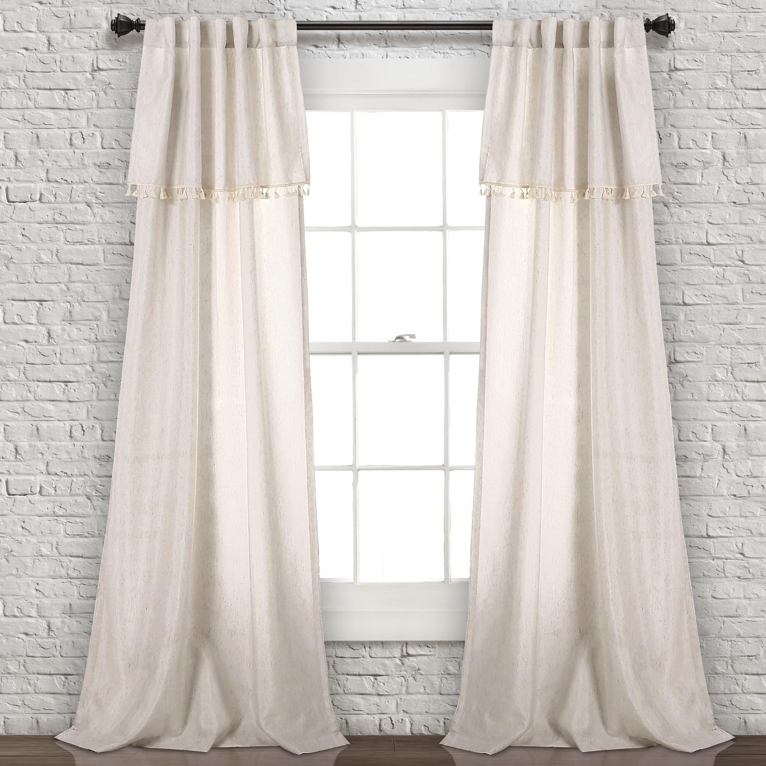 Set of 2 (84"x40") Ivy Tassel Light Filtering Window Curtain Panels Beige - Lush Décor: Linen & Polyester, Rod Pocket