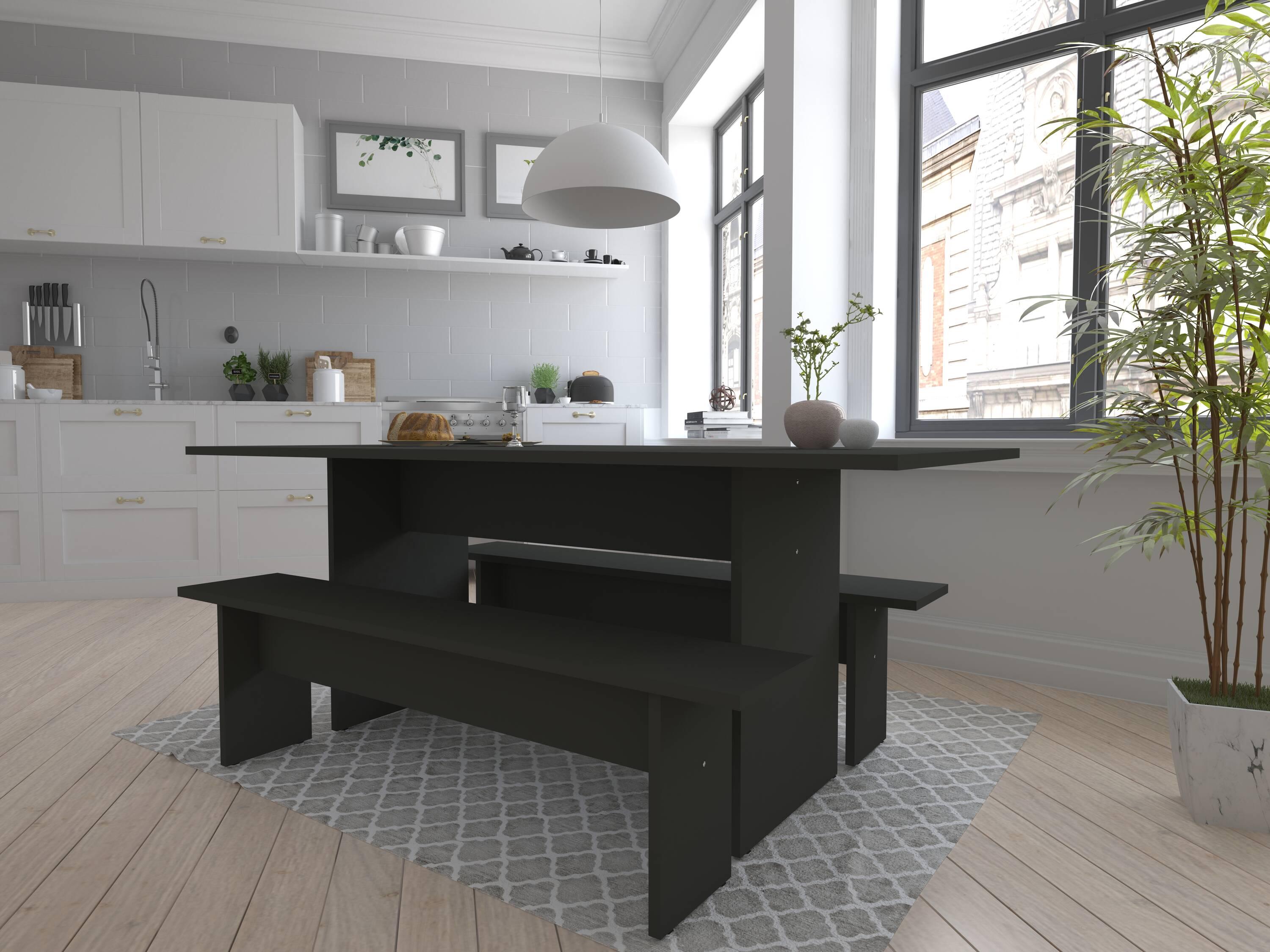3pc Nomad 67.91" Modern Dining Set Gray - Manhattan Comfort: MDF Construction, Seats 6, Double Pedestal Table