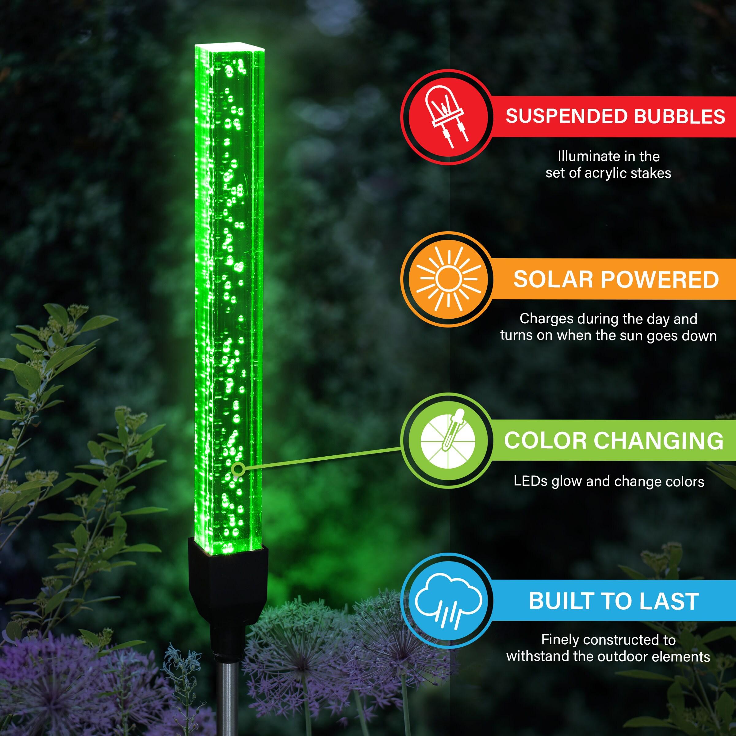 Exhart Solar Suspended Bubble Acrylic Square Garden Stakes with Color Changing LEDs, 2 by 29.5 Inches (Set of 2)