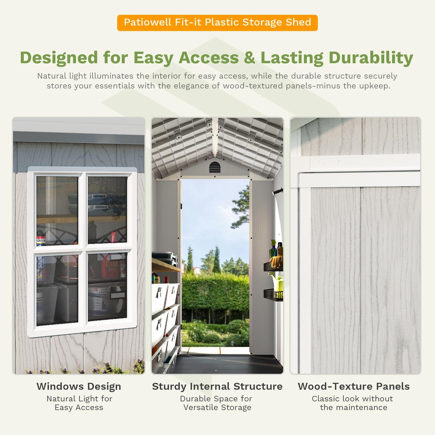 Patiowell 4 ft. W x 6 ft. D Plastic Storage Shed with Floor, Resin Shed with Window and Lockable Door