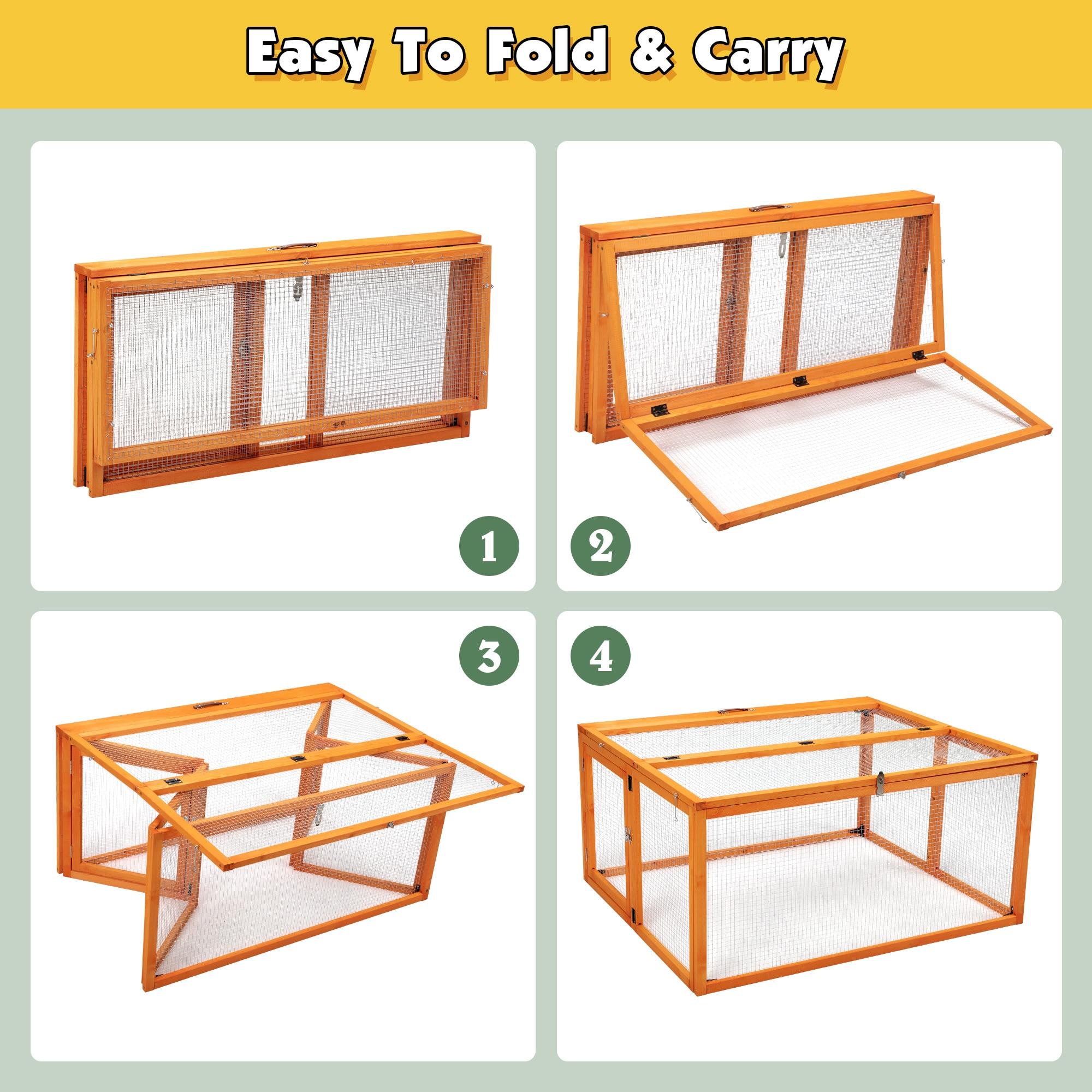 Coziwow Folding Chicken Coop, Wooden Rabbit Hutch for Small Animals with Roosting Bar, Orange