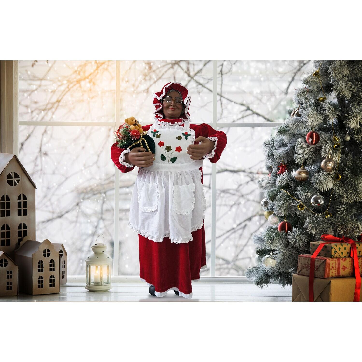 Fraser Hill Farm 3-Ft. Dancing African American Mrs. Claus Animatronic with Apron and Gift Sack