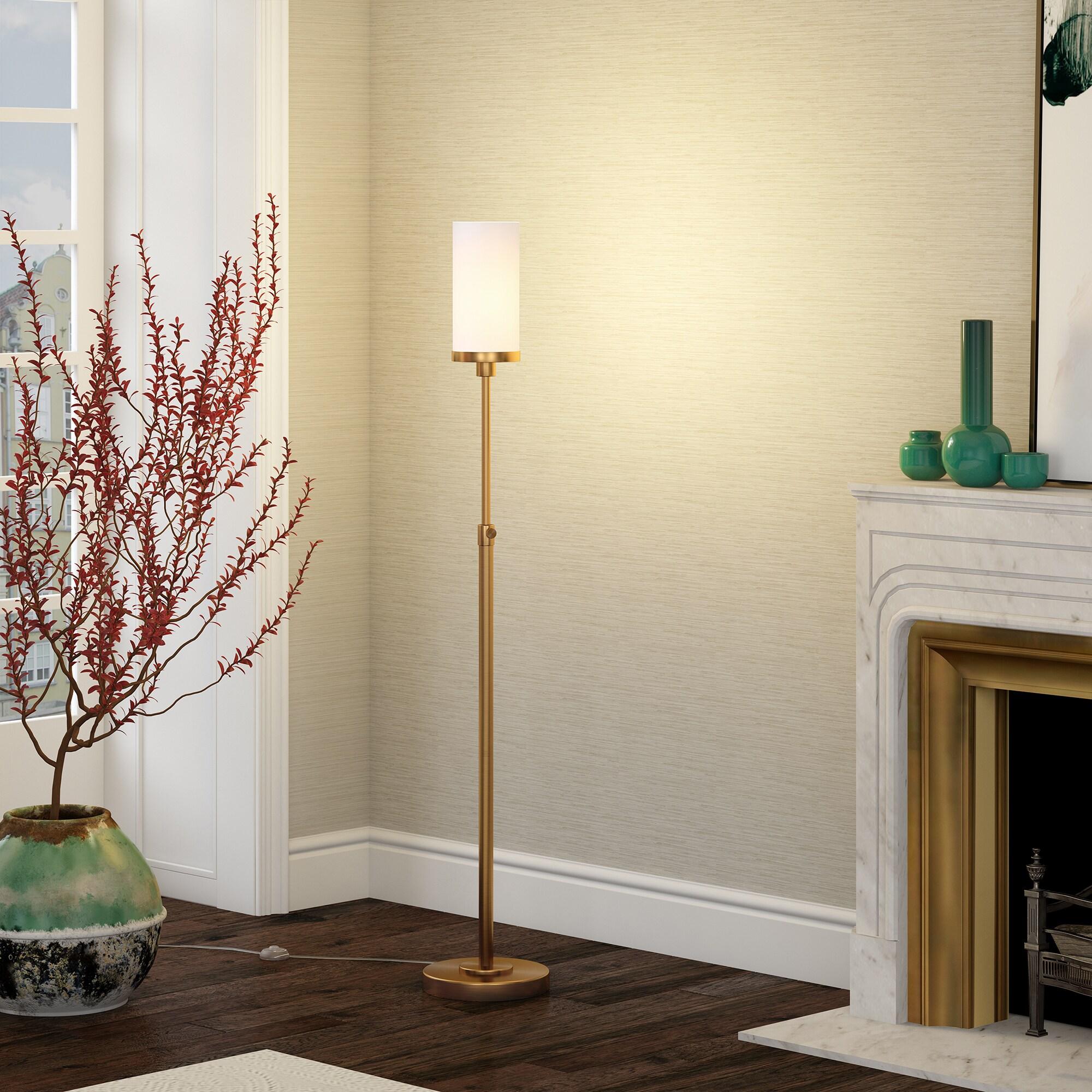Evelyn&Zoe Frieda 66" Tall Floor Lamp with Glass Shade in Brass/White Milk