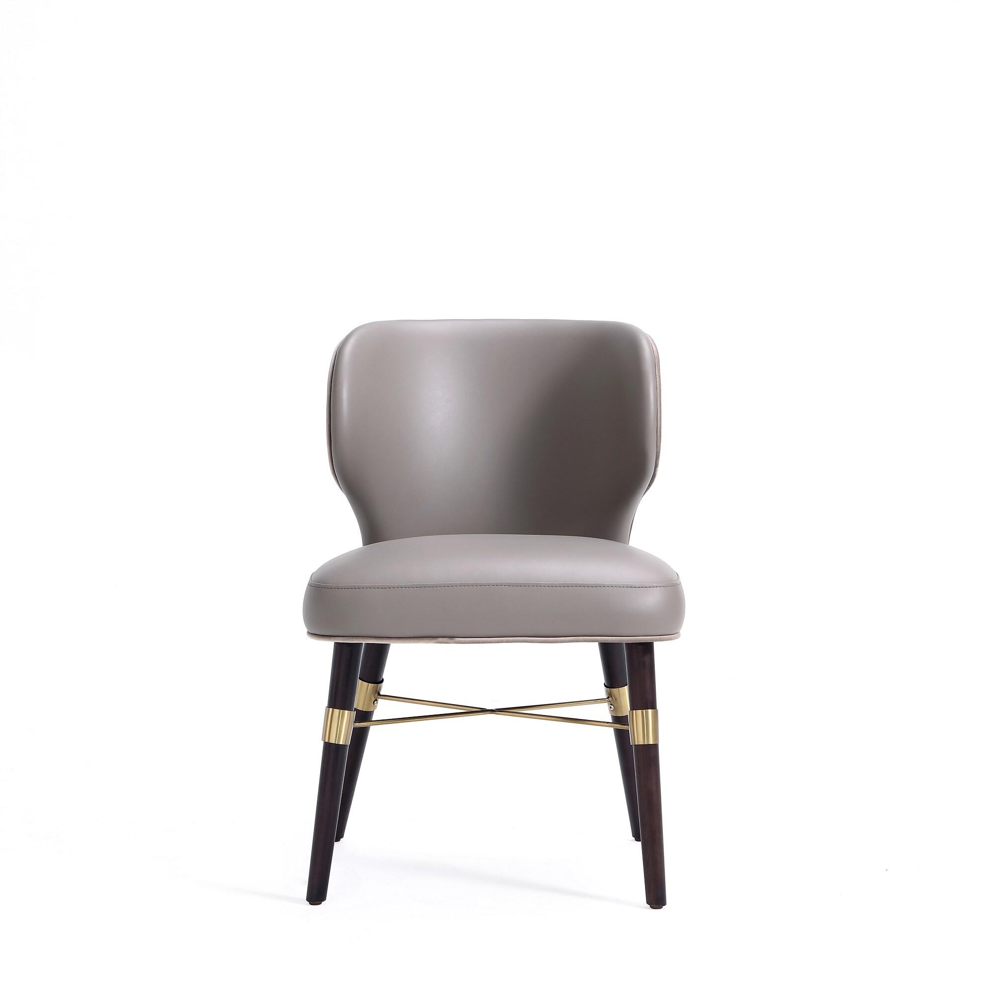 Modern Strine Dining Chair Upholstered in Velvet and Leatherette with Solid Wood Legs in Dark Taupe - Set of 2