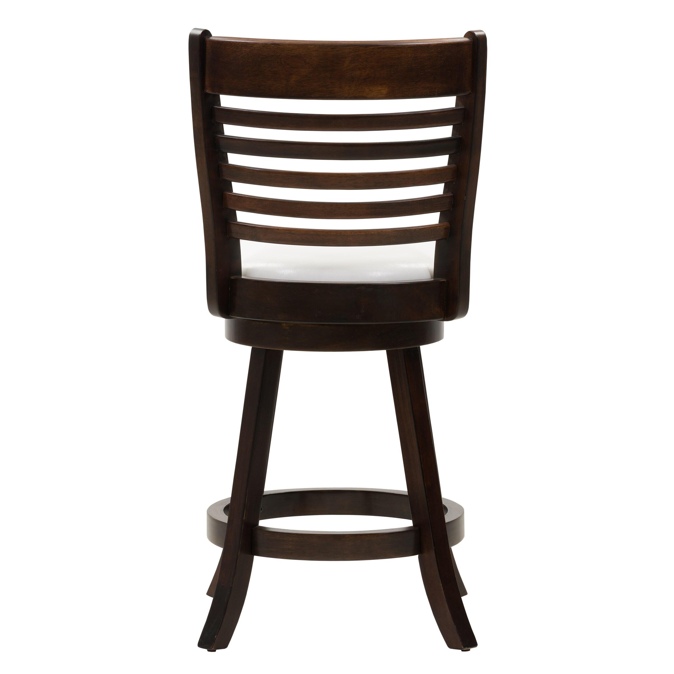 Set of 2 Woodgrove Counter Height Barstools with Slat Backrest Dark Cappuccino White - CorLiving: Faux Leather, Swivels, Rubberwood Legs