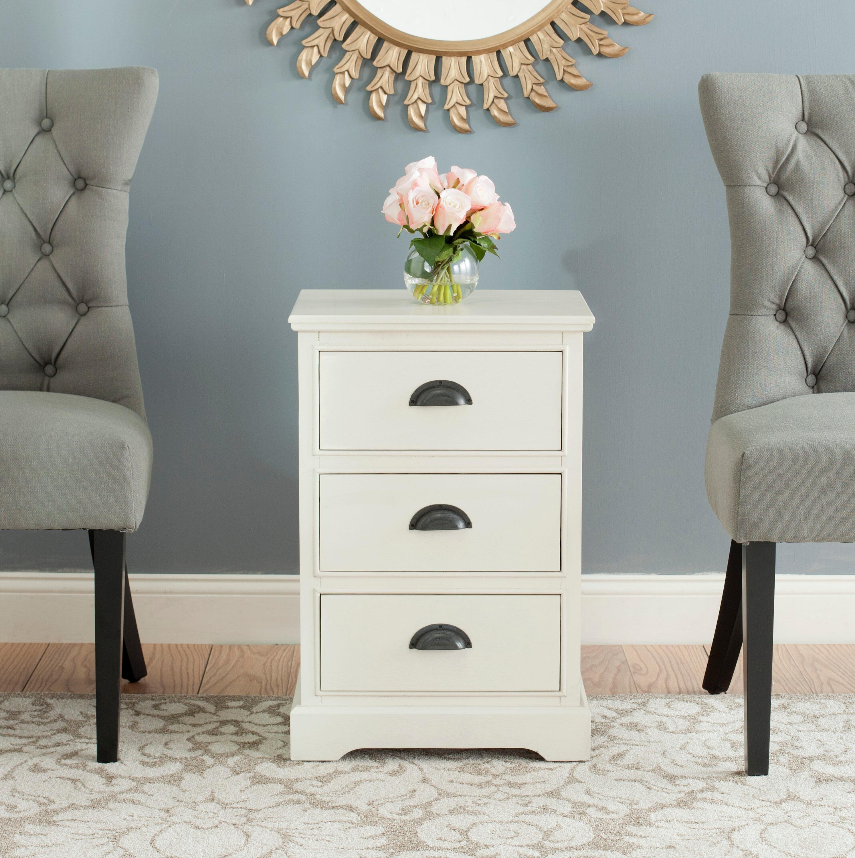 Griffin 3 Drawer Side Table - White - Safavieh.