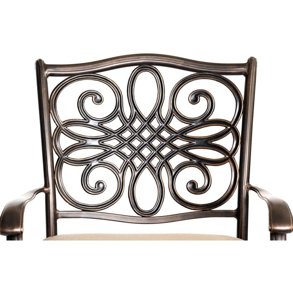 Hanover Traditions 5-Piece High-Dining Set in Tan with 4 Swivel Chairs and a 40,000 BTU Cast-top Fire Pit Table