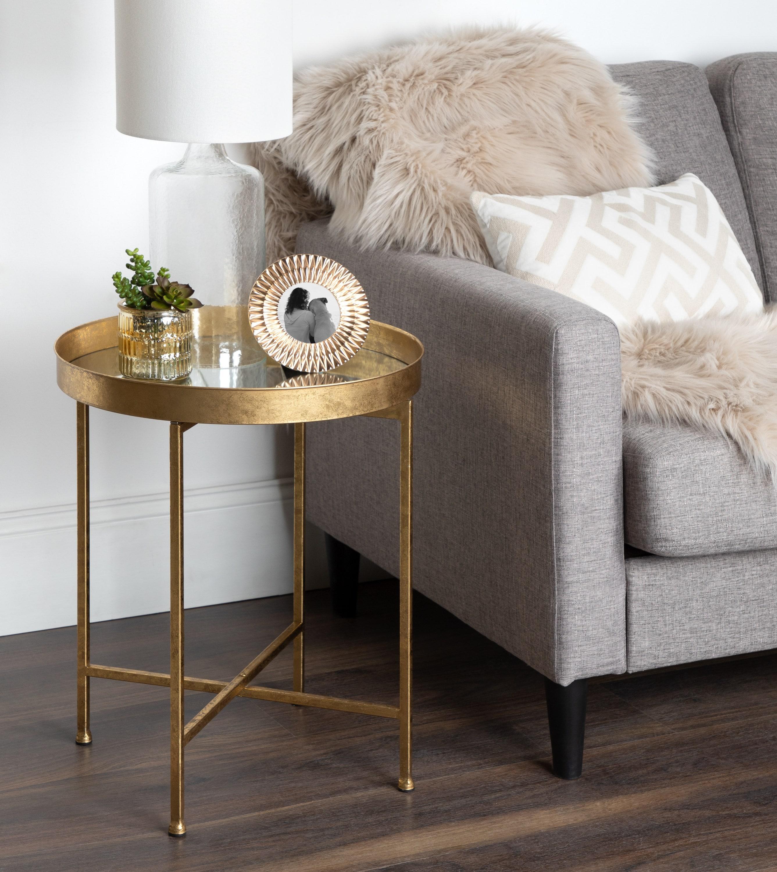 Kate and Laurel Celia Round Metal Side Table, 18.25x18.25x22, Gold and Mirror