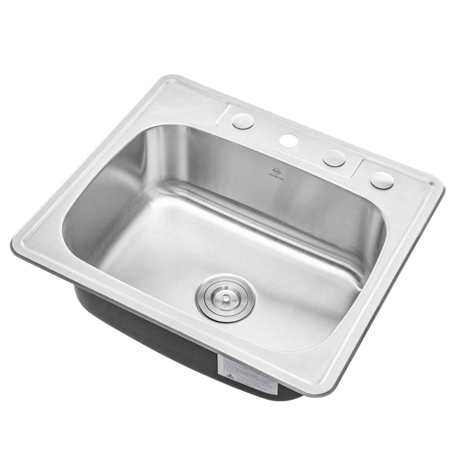 Brushed Stainless Steel Single Bowl Drop-In Kitchen Sink