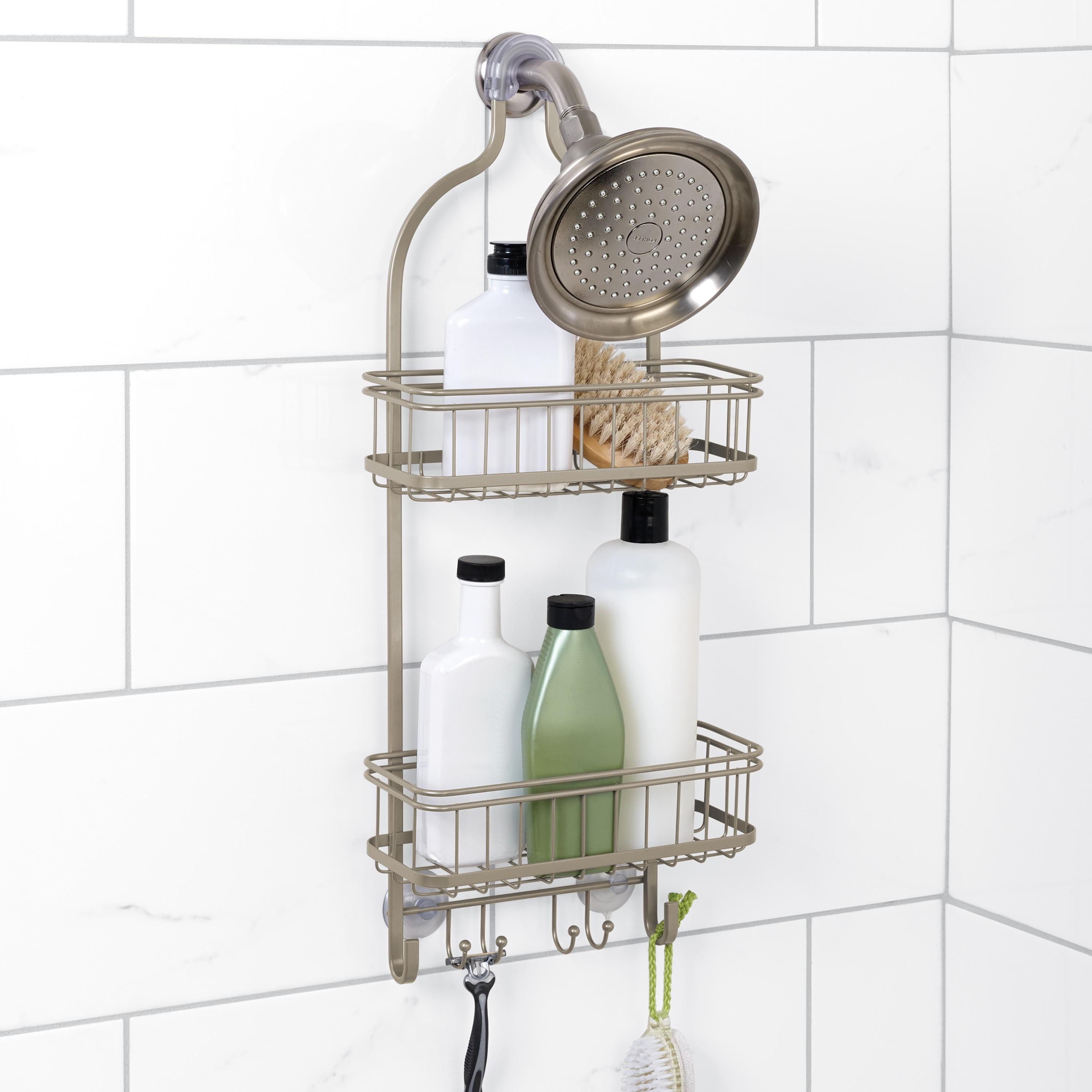 Zenna Home Shower Caddy Hanging Bathroom Organizer, Steel Shower Rack with 2 Shelves, Rust-Resistant Over Shower Head Caddy Storage System, Satin Nickel
