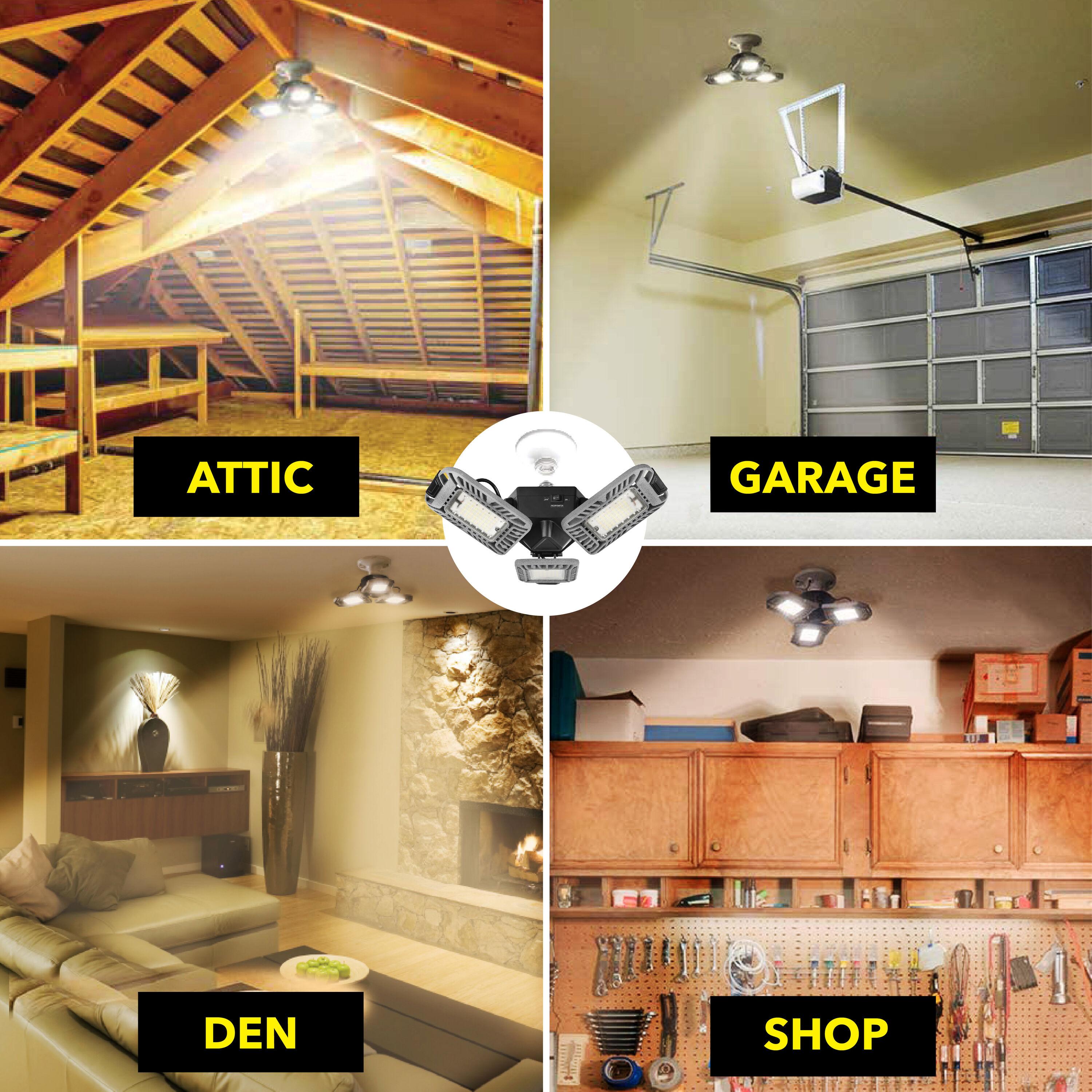 Bell + Howell TriBurst Garage Light 144 LED Bulb 5500 Lumens Ceiling Socket Motion Sensor 4000K 60W